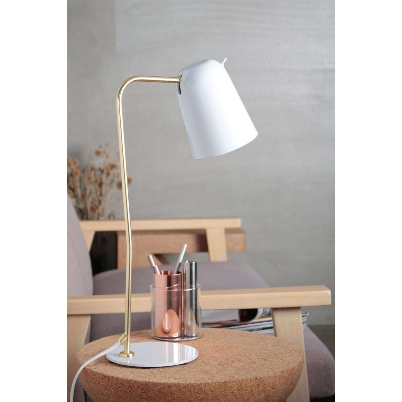 Dobi Table Lamp - White/Brass - SEED-SQ-2181D-WH - seed design