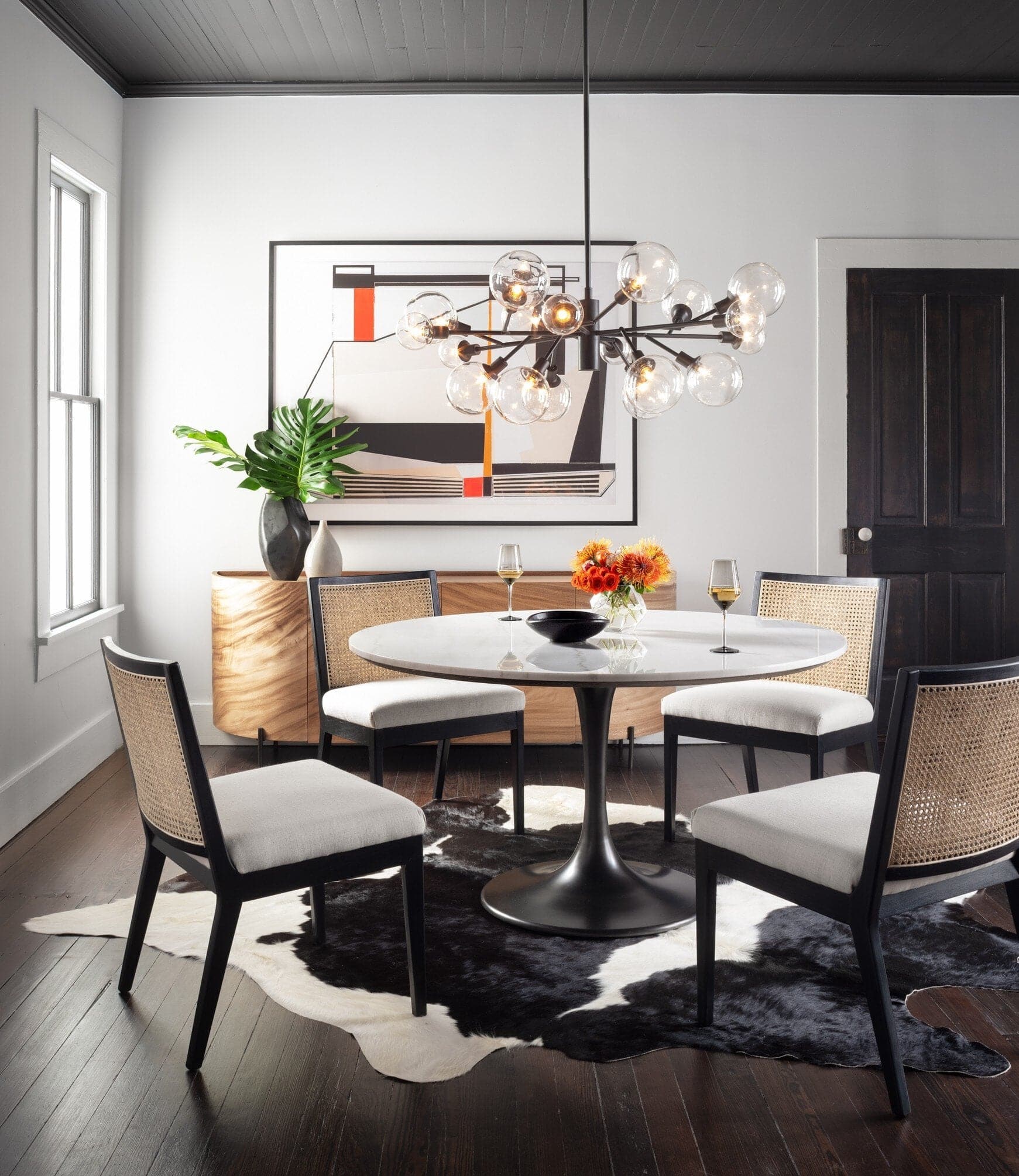 Antonia Cane Armless Dining Chair - Ebony / Savile Flax