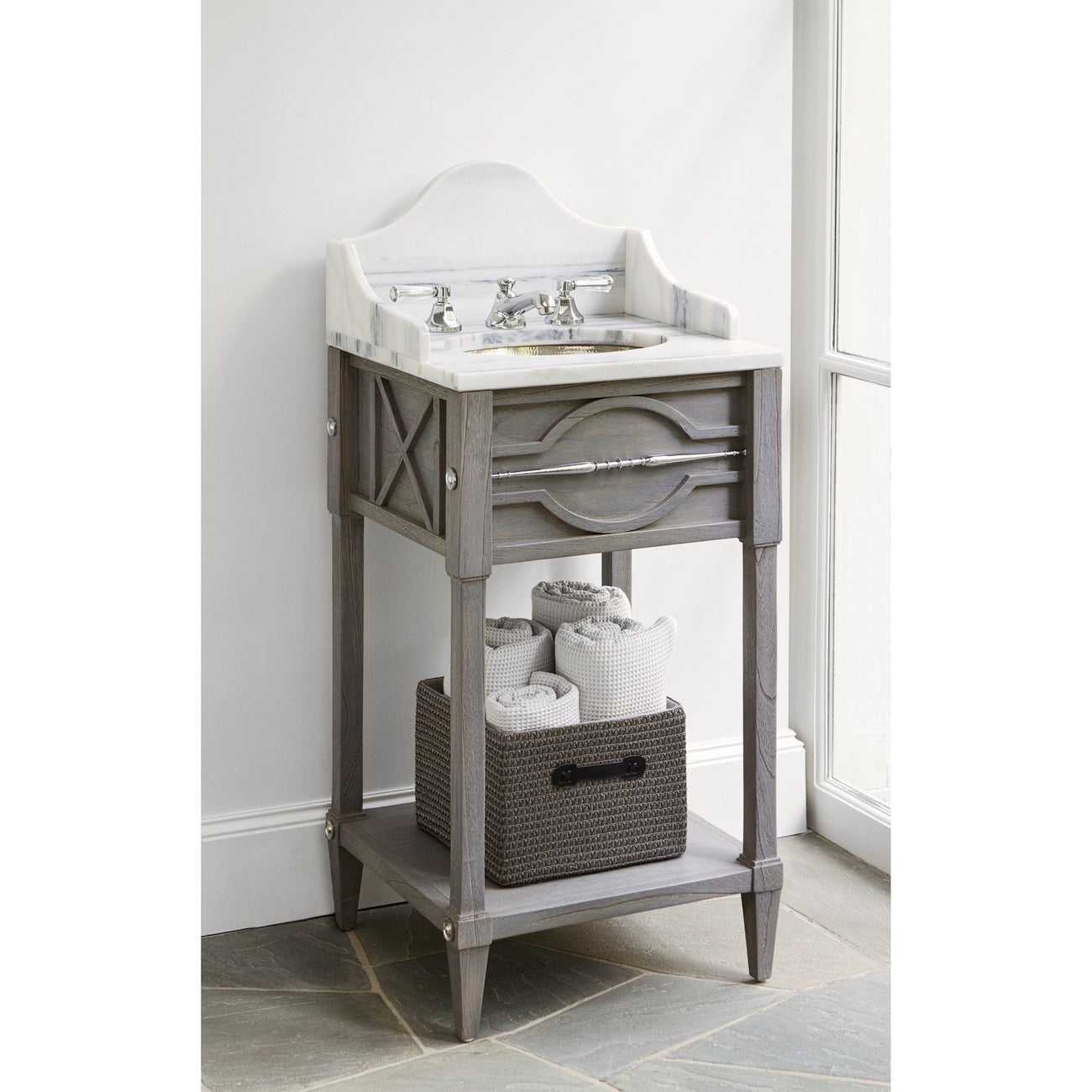 Spindle Sink Chest-Ambella-AMBELLA-17553-110-111-Bathroom VanityMini-Weathered Grey-Bianco Giulia marble-2-France and Son