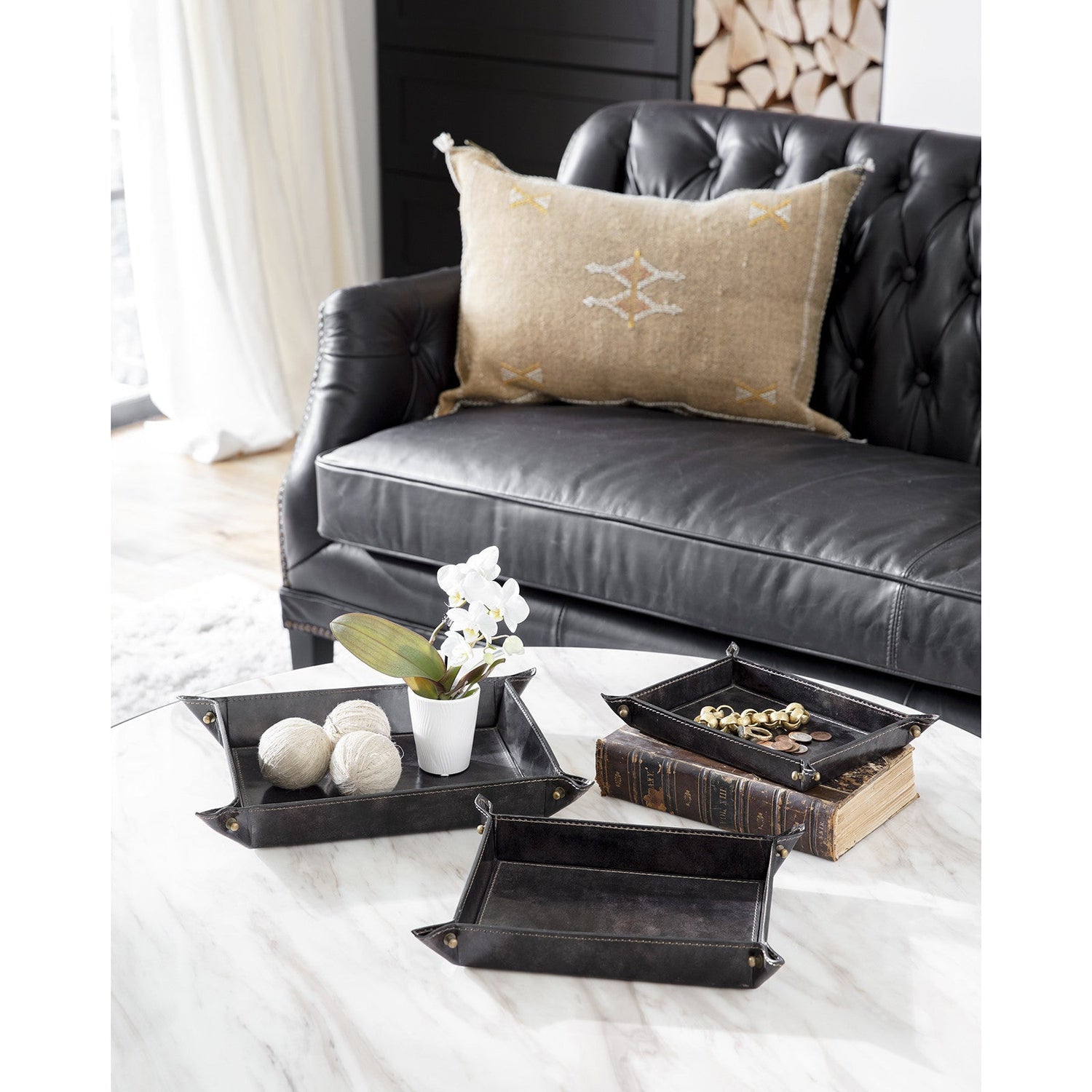 Derby Leather Tray Set-Regina Andrew Design-RAD-20-1502BLK-TraysBlack-2-France and Son