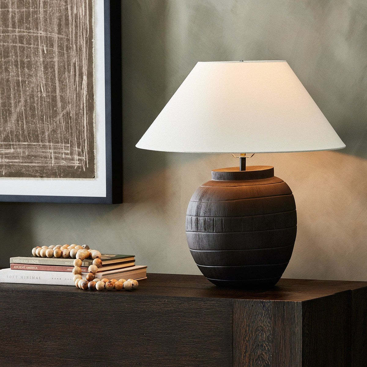 Muji Table Lamp - Textured Matte Black Porcelain Ceramic