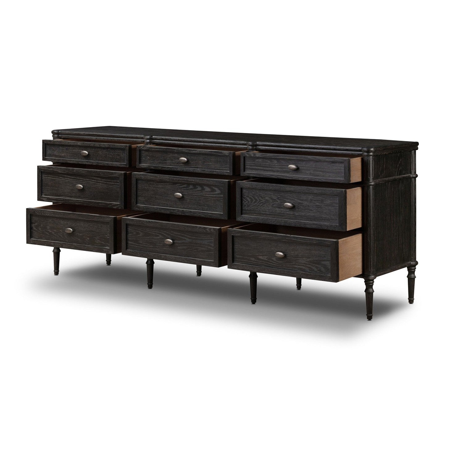 Toulouse 9 Drawer Dresser - Distressed Black Oak