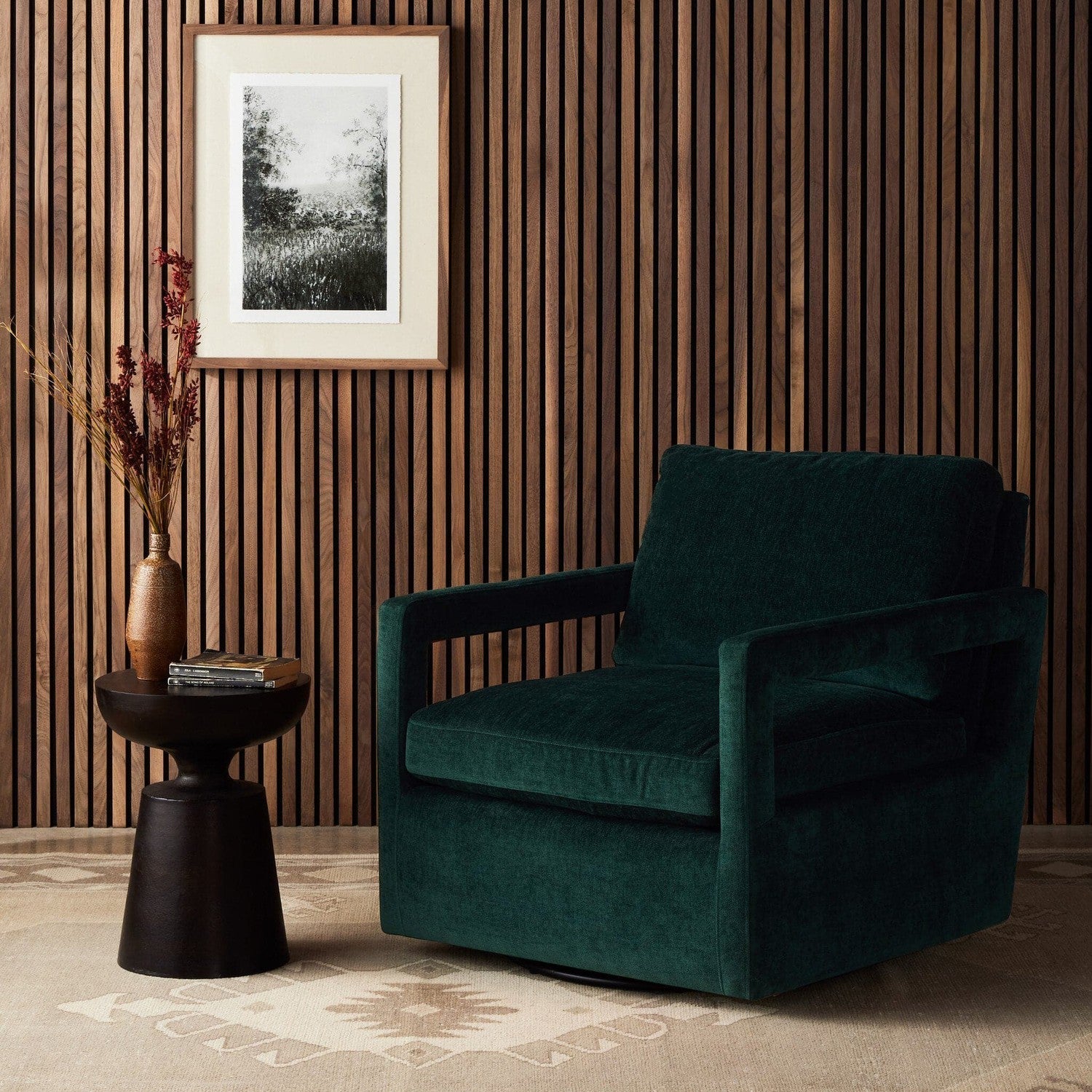 Olson Swivel Chair - Emerald Worn Velvet