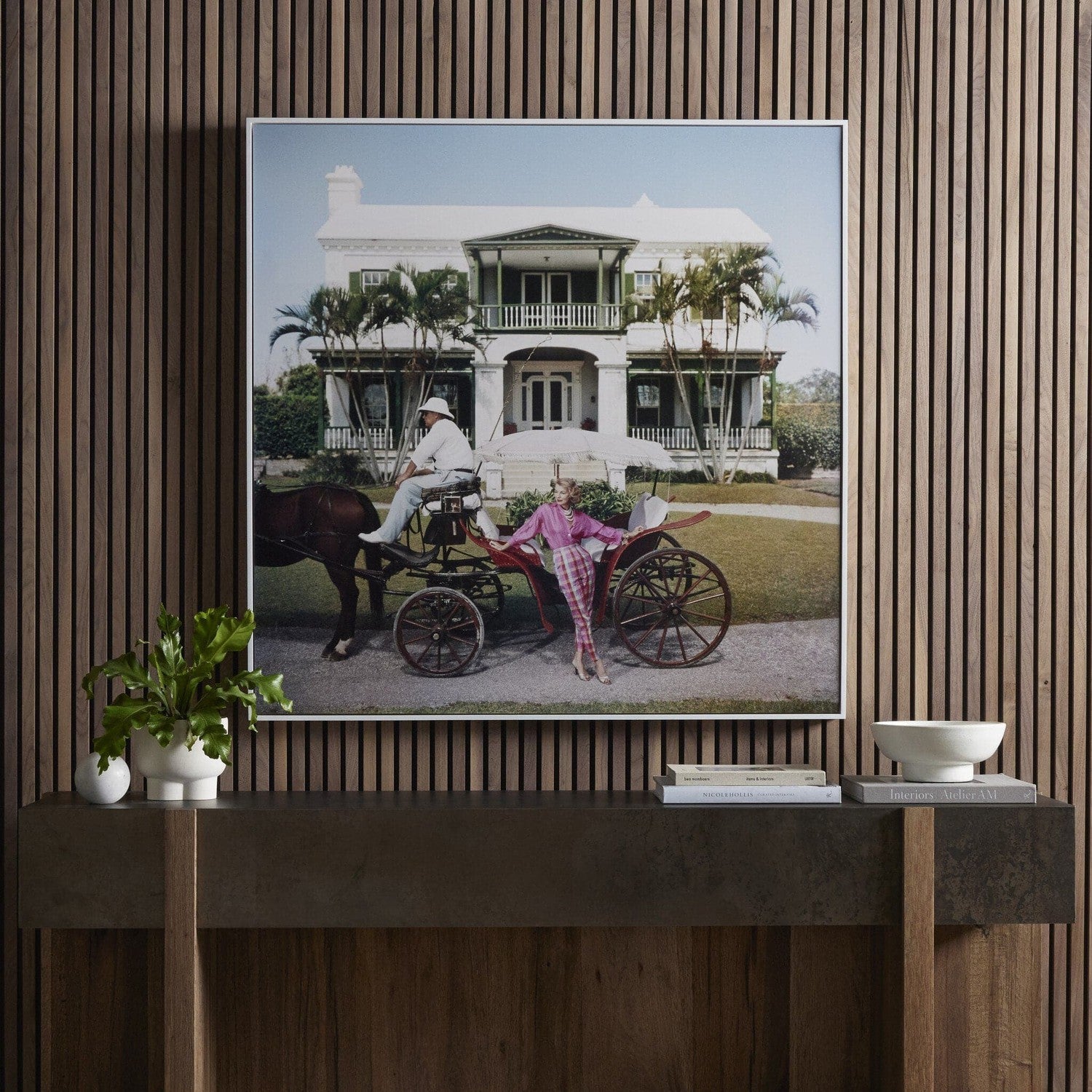 Bermudan Hostess by Slim Aarons - White Maple Floater