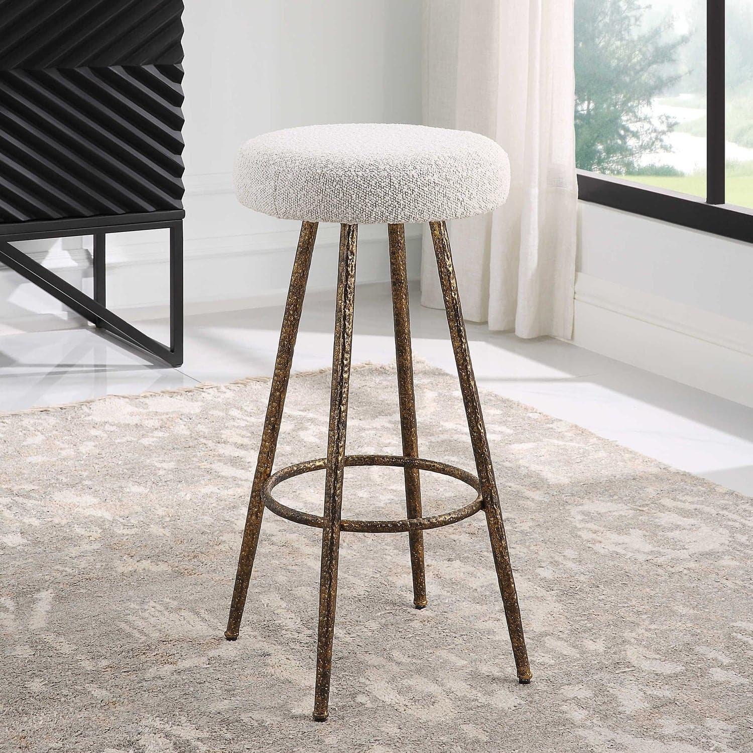 Braven Counter Stool - White Fabric-Uttermost-UTTM-23771-Stools & Ottomans-2-France and Son