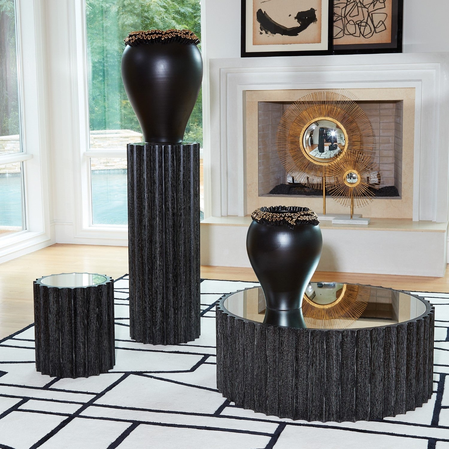 Reflective Column Pedestal - Black Cerused-Global Views-GVSA-2564-Side Tables-2-France and Son