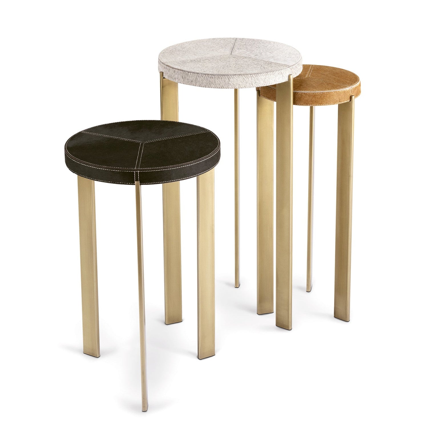 Andres Hair on Hide Mixer Table Set-Regina Andrew Design-RAD-30-1159BRS-Side TablesBrass-1-France and Son