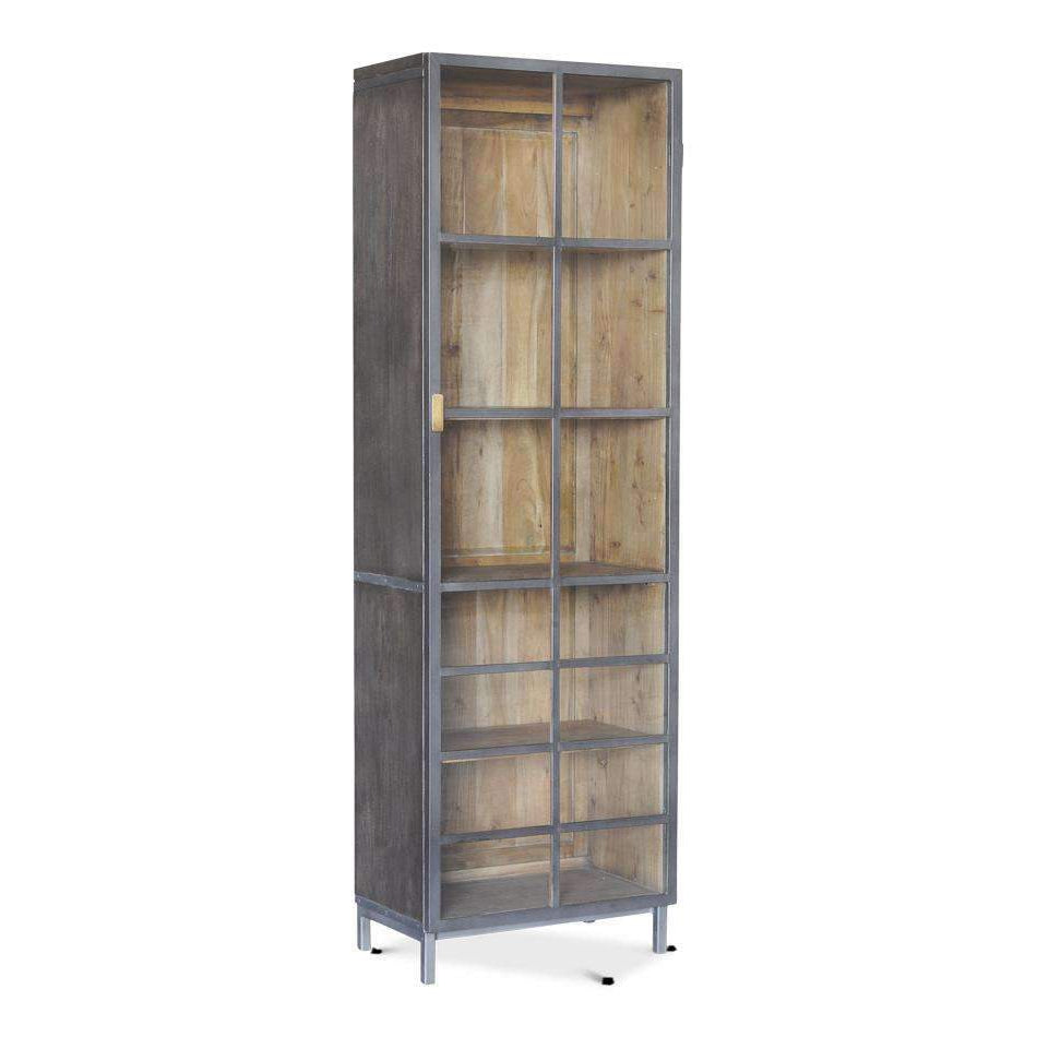 A Gem Of A Handle Display Cabinet-SARREID-SARREID-40661R-Bookcases & CabinetsMoleskin Grey-Right-1-France and Son