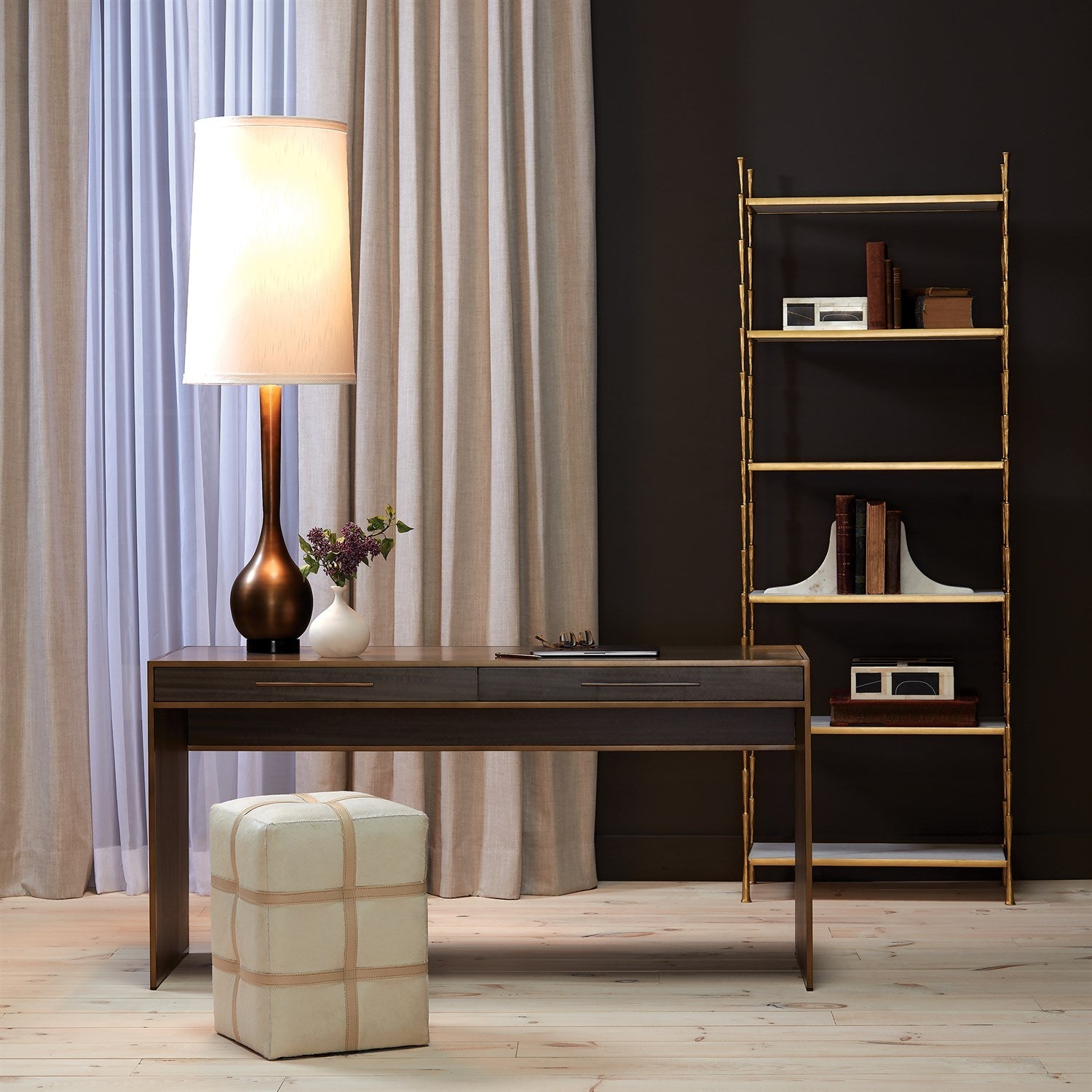 Belted Poof-Global Views-GVSA-9.93211-Stools & OttomansIvory Hair on Hide Leather-2-France and Son