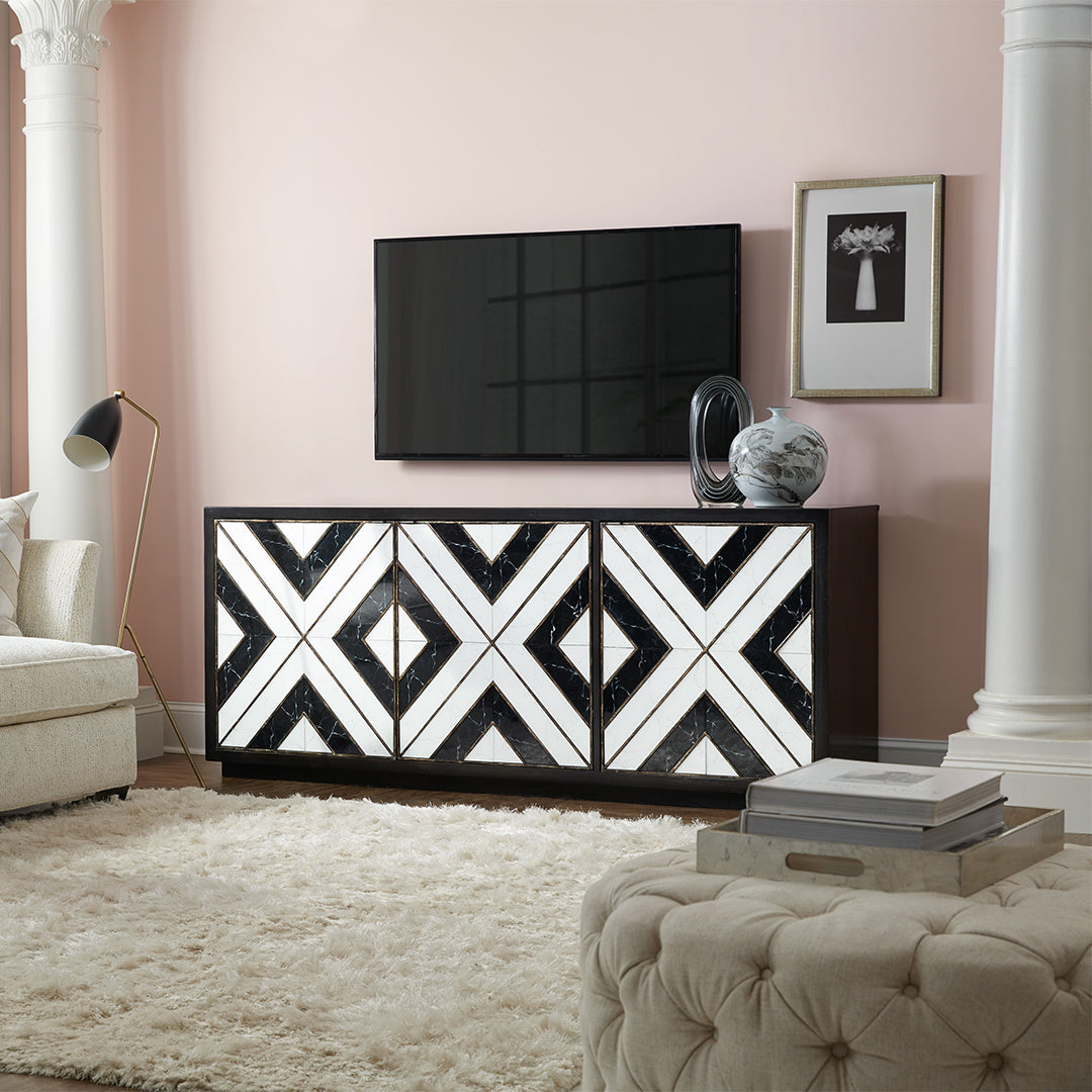 Sanctuary Noir Et Blanc Entertainment Console-Hooker-HOOKER-5875-55480-00-Media Storage / TV Stands-2-France and Son