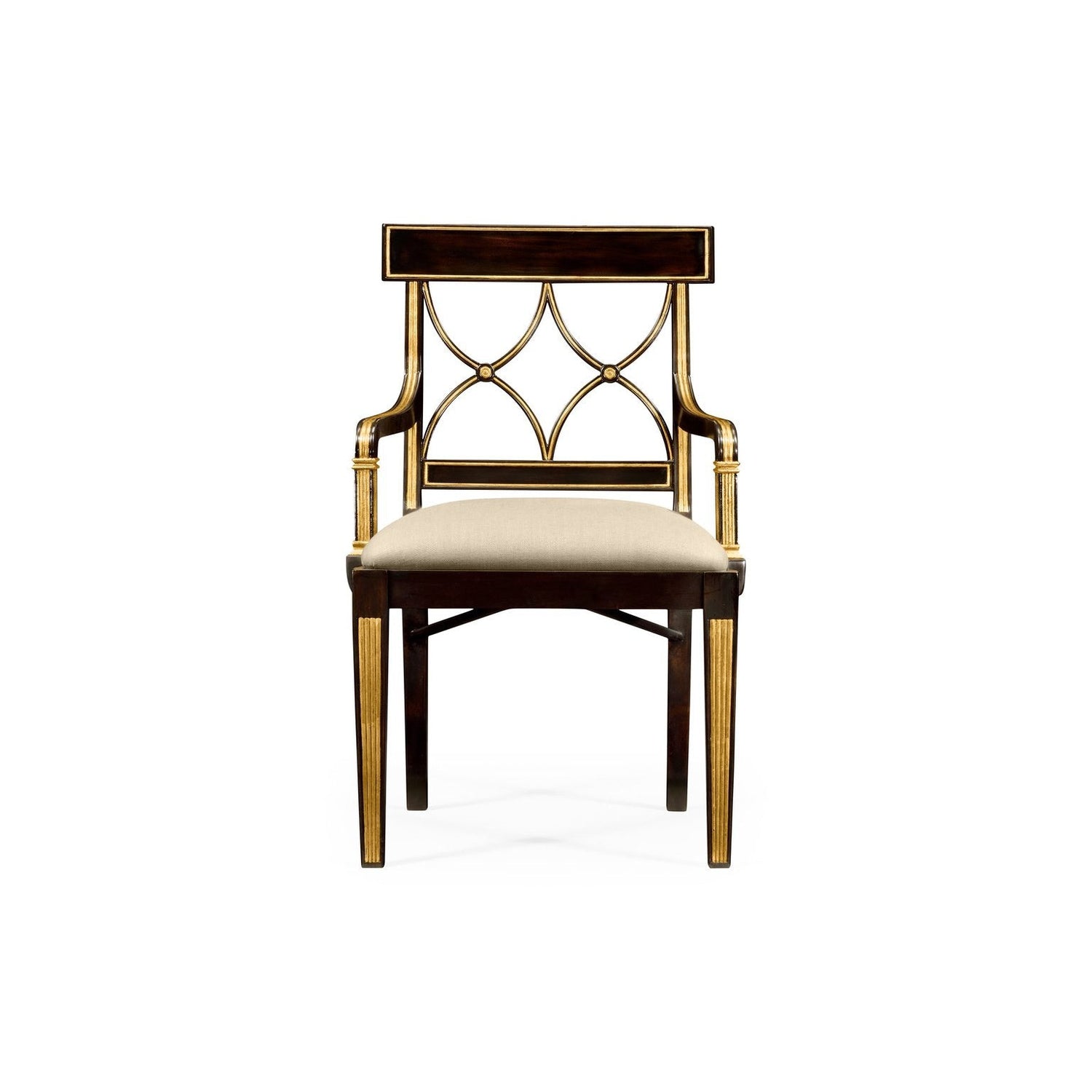 Regency Curved Back Arm Chair-Jonathan Charles-JCHARLES-494347-AC-EBF-F001-Dining ChairsBlack Painted & MAZO F001-2-France and Son