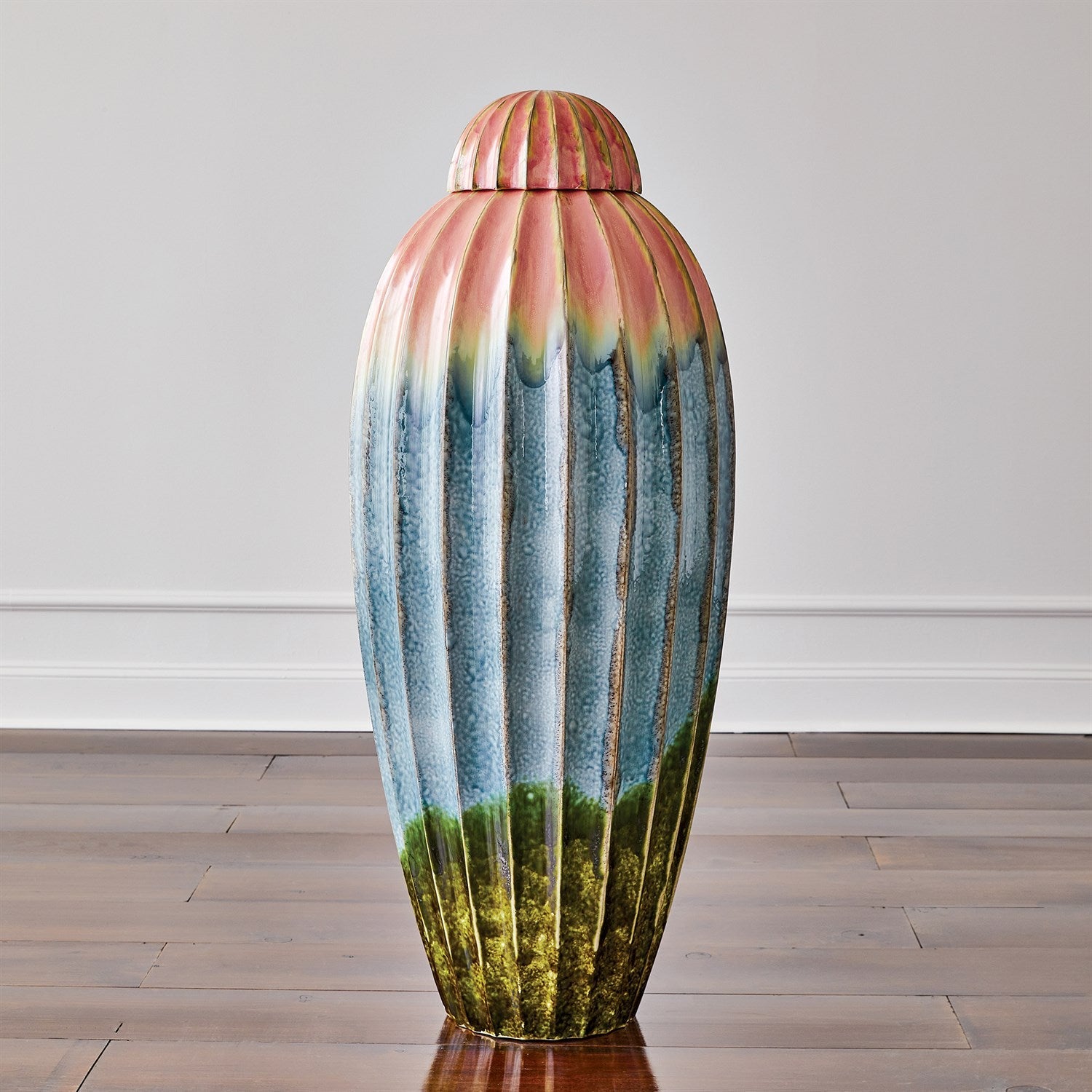 Fluted Jar w/Lid-Global Views-GVSA-1.10847-DecorWatercolor-2-France and Son