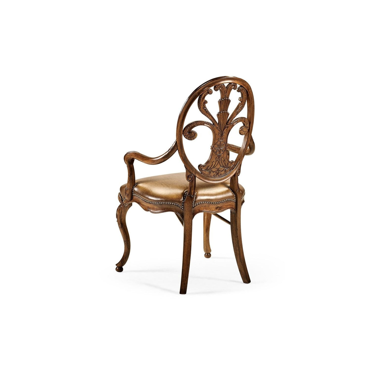 Sheraton Style Oval Back Arm Chair-Jonathan Charles-JCHARLES-494941-AC-WAL-L002-Dining ChairsWalnut & Medium Antique Chestnut Leather-8-France and Son