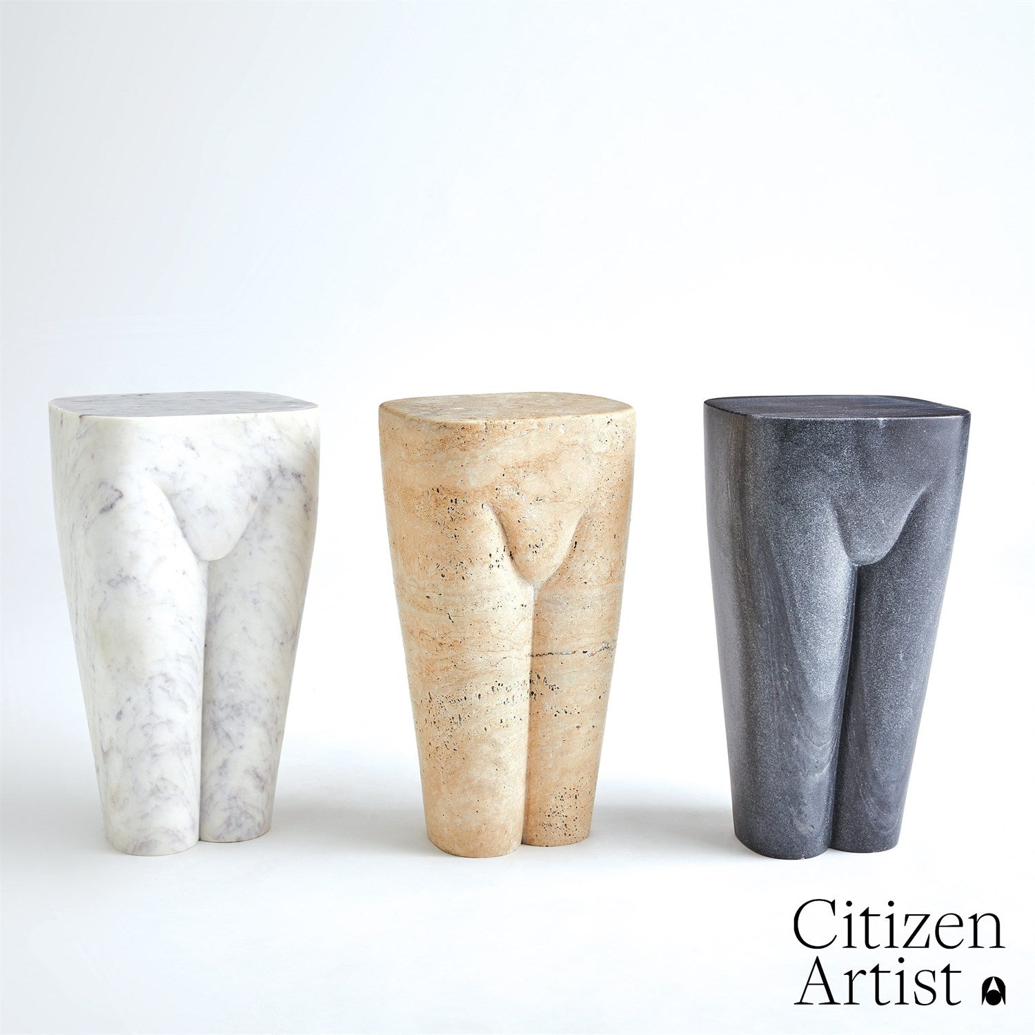 Femme Stool - White Marble-Global Views-GVSA-FDS9.90033-Stools & Ottomans-3-France and Son