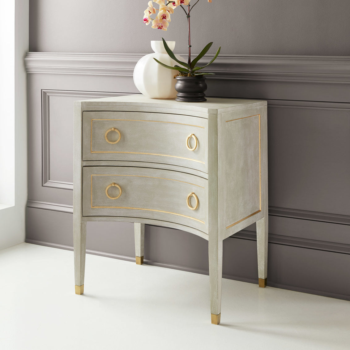 Gustavian Two Drawer Concave Nightstand-Modern History-MODERN-MH889F01-Nightstands-1-France and Son