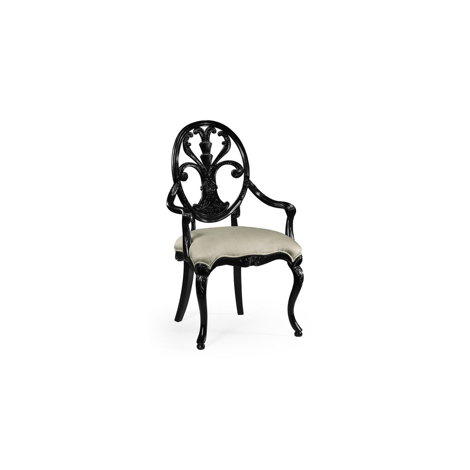 Sheraton Style Oval Back Arm Chair-Jonathan Charles-JCHARLES-494941-AC-WAL-L002-Dining ChairsWalnut & Medium Antique Chestnut Leather-1-France and Son