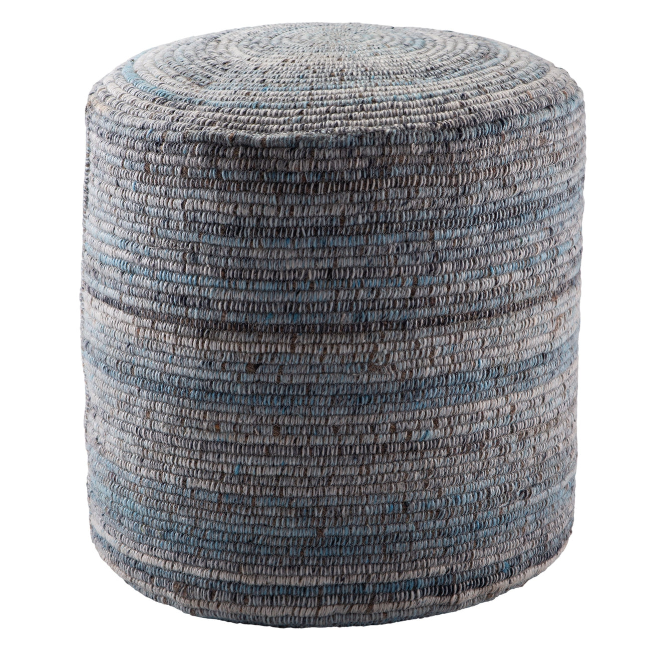 Jaipur Living Duro Stripes Light Blue/ Gray Cylinder Pouf-Jaipur-JAIPUR-POF100470-Stools & Ottomans-1-France and Son