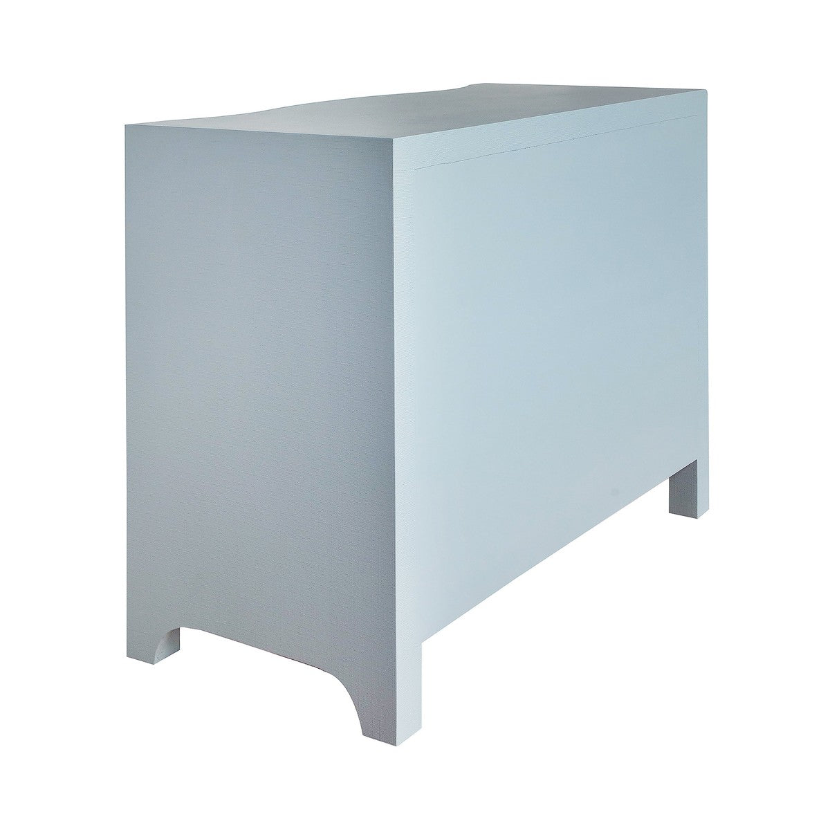 Cora - Curved Front Chest With Three Drawers In White Light Blue Textured Linen With Satin Brass Ring Hardware