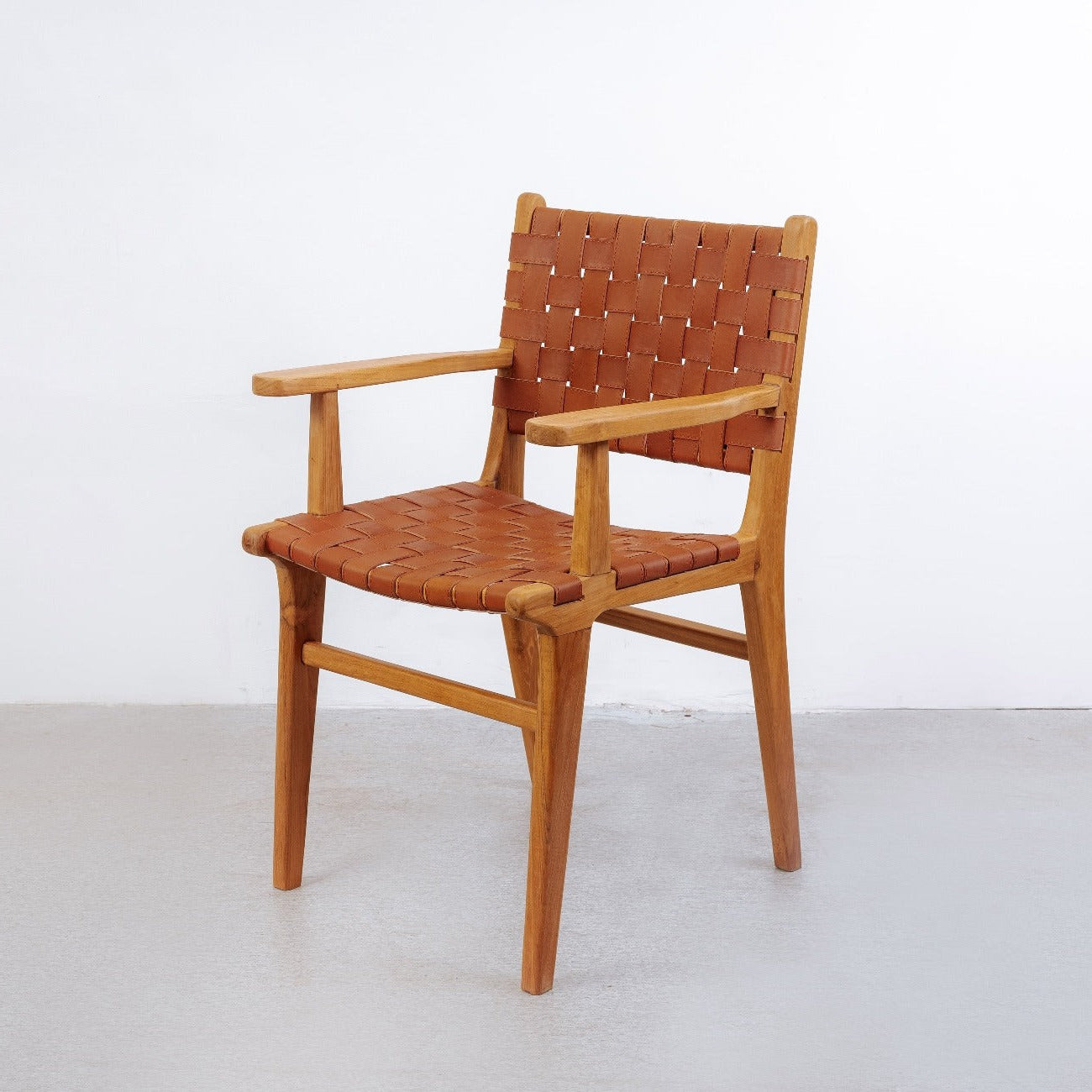Cahyo Woven Leather Dining Armchair-France & Son-FL1016DBRN-Dining ChairsBrown-1-France and Son