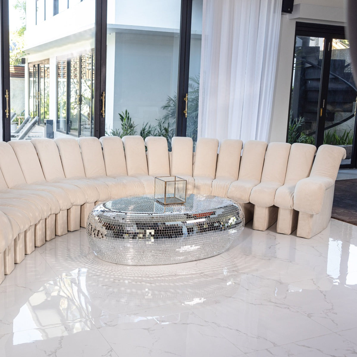 Oval Disco Ball Mirrored Coffee Table-France & Son-FL1428MOSAIC-Coffee Tables-4-France and Son