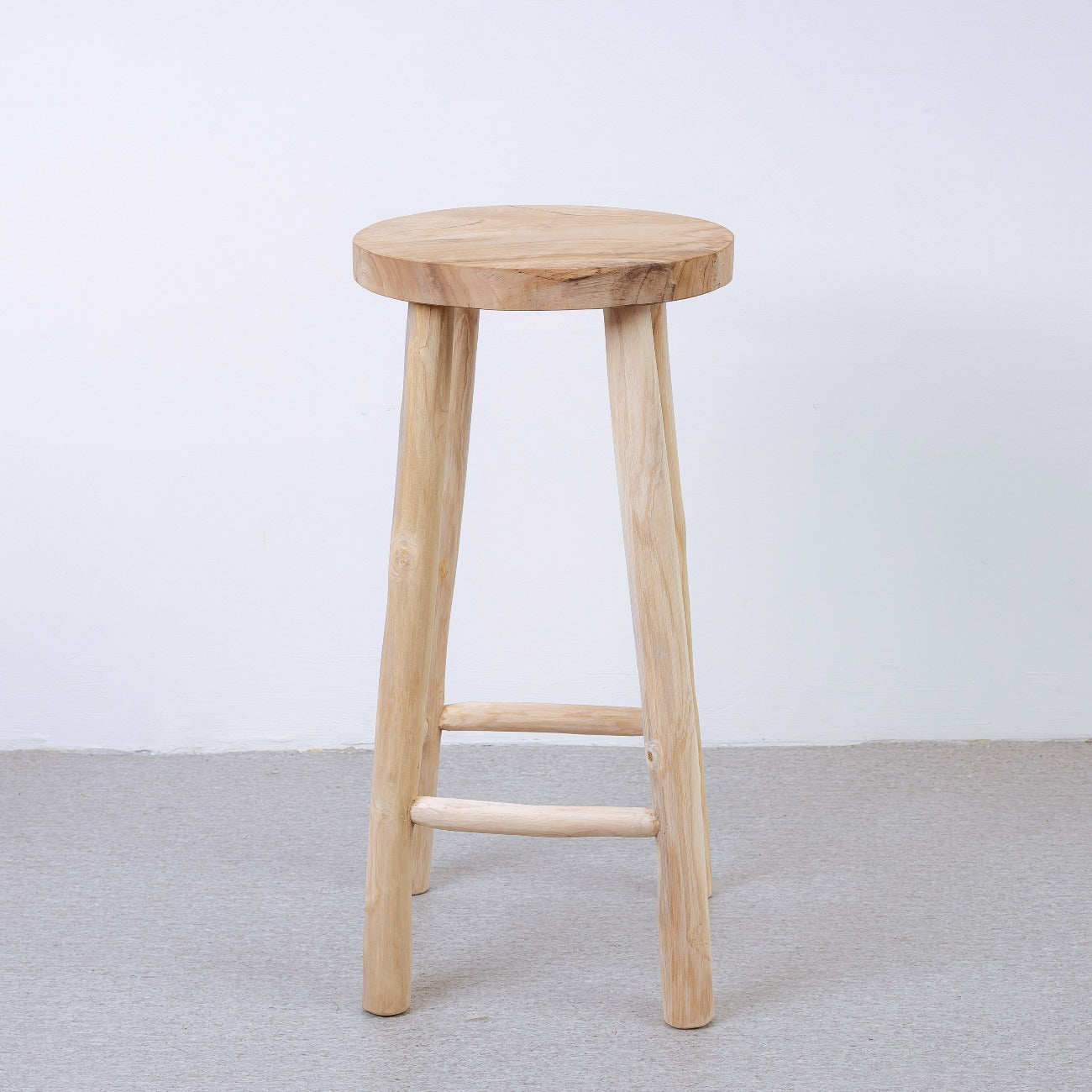 Kiran Teak Wood Stool-France & Son-FL1129-Bar StoolsDining Stool-7-France and Son