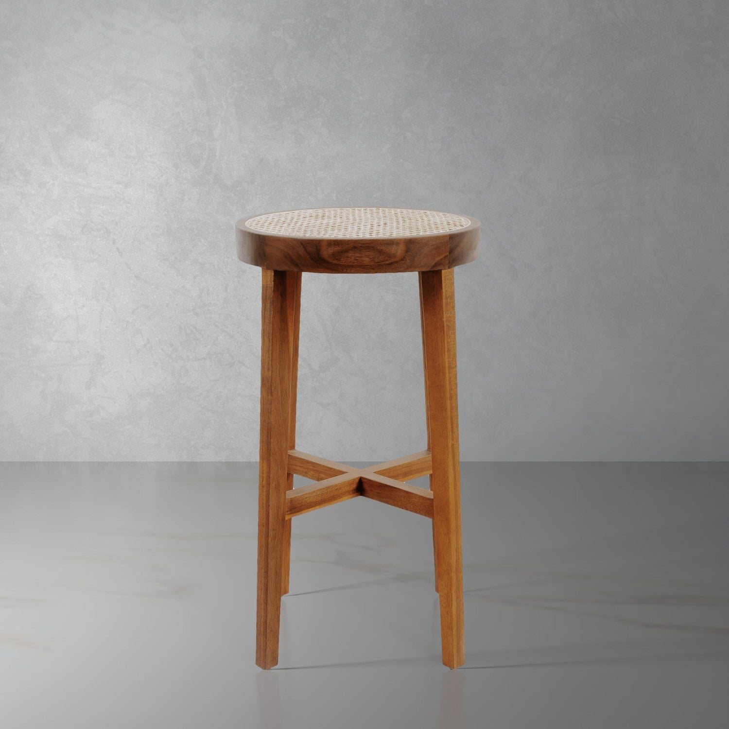 Jeanneret Round Counter Stool with Cane Seat-France & Son-FL1141NTRL-CUT-Bar StoolsNatural-1-France and Son