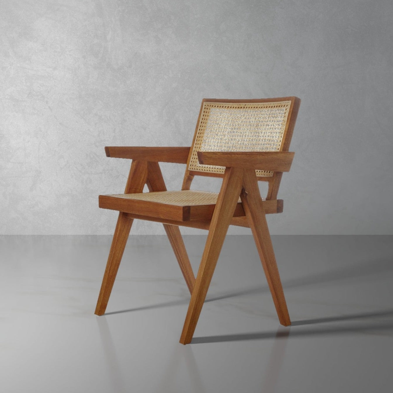 Jeanneret Dining Armchair with Cane Seat and Back-France & Son-FL1316NTRL-Dining Chairs-1-France and Son