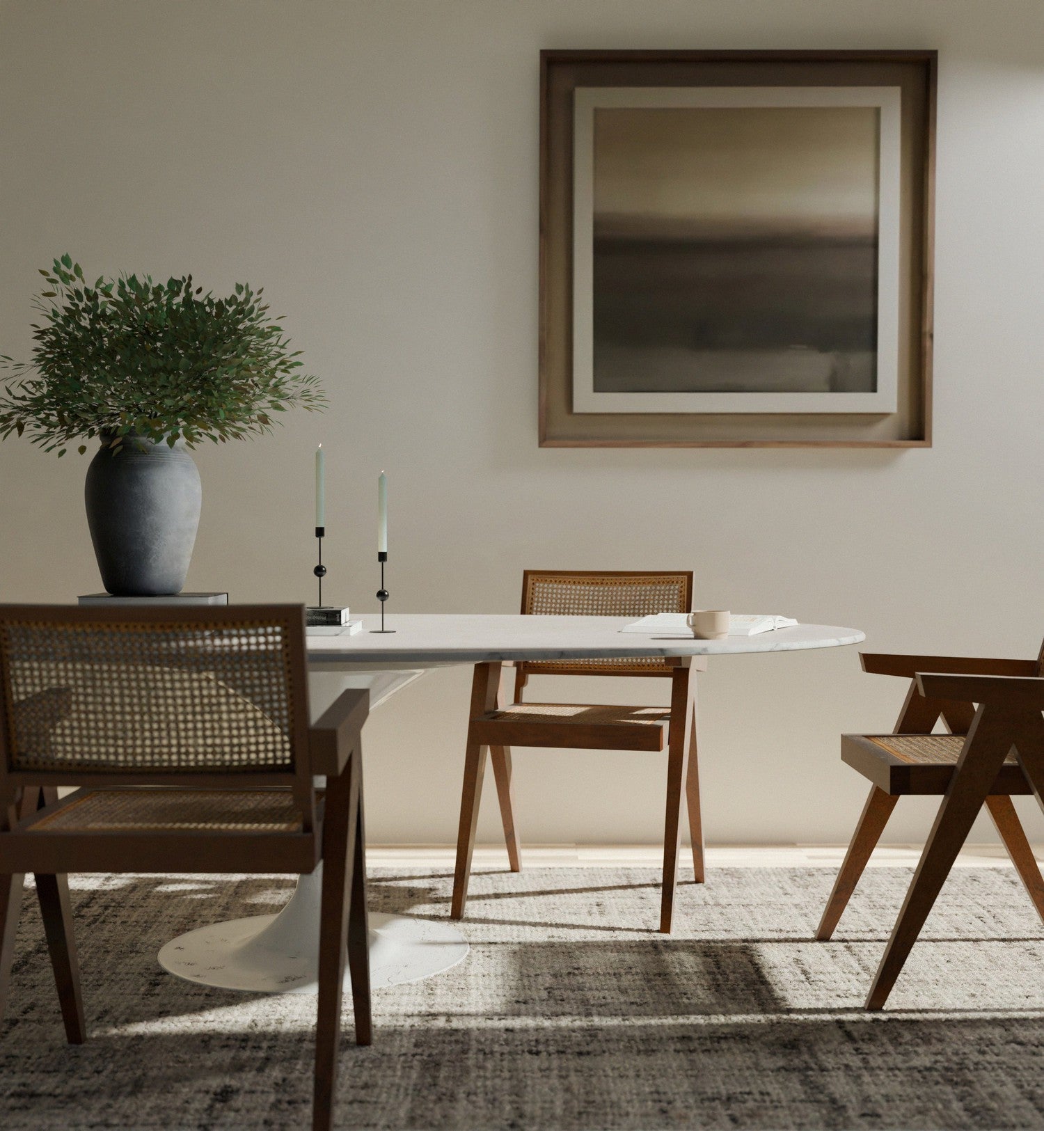 Jeanneret Dining Armchair with Cane Seat and Back-France & Son-FL1316NTRL-Dining Chairs-2-France and Son