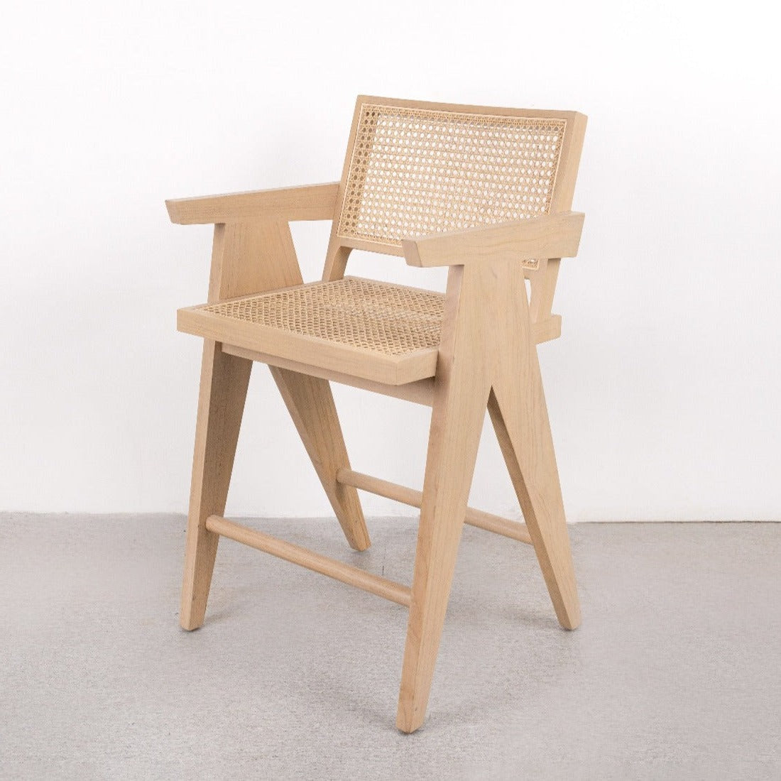 Mid Century Hand Cane Jeanneret Counter Stool-France & Son-FL1325IVORYCNTR-Bar StoolsIvory-5-France and Son