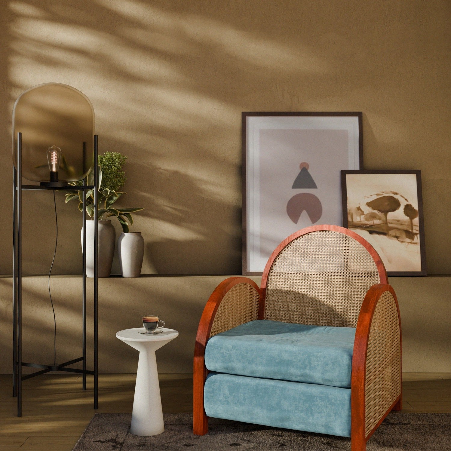 Arc Cane Lounge Chair-France & Son-FL1342-Lounge Chairs-2-France and Son