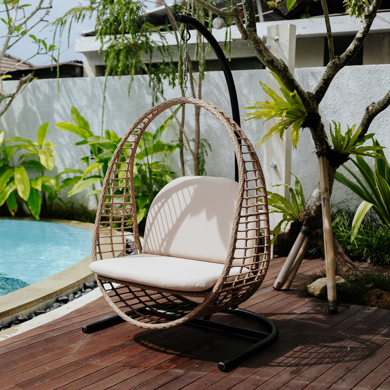 Bohemian Rattan Hanging Chair-France & Son-FL1373-Lounge Chairs-2-France and Son