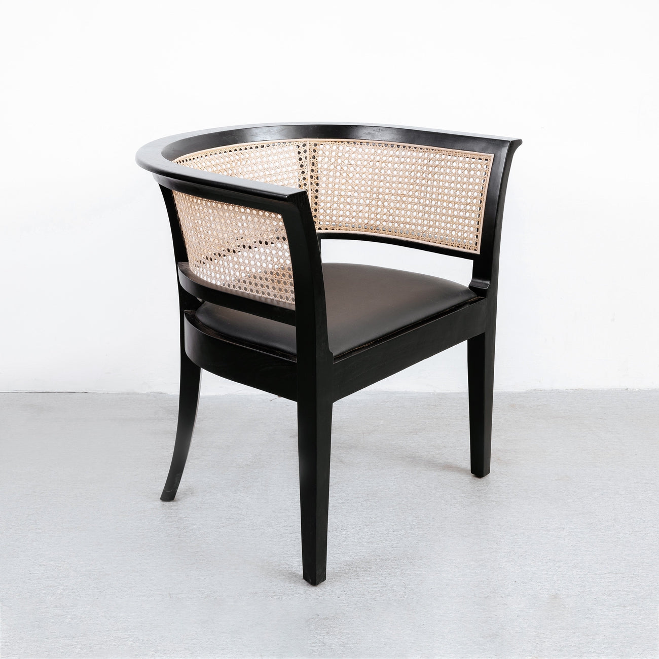Orianne Cane Arm Chair with Vegan Leather Seat-France & Son-FL1377BLK-Dining Chairs-3-France and Son