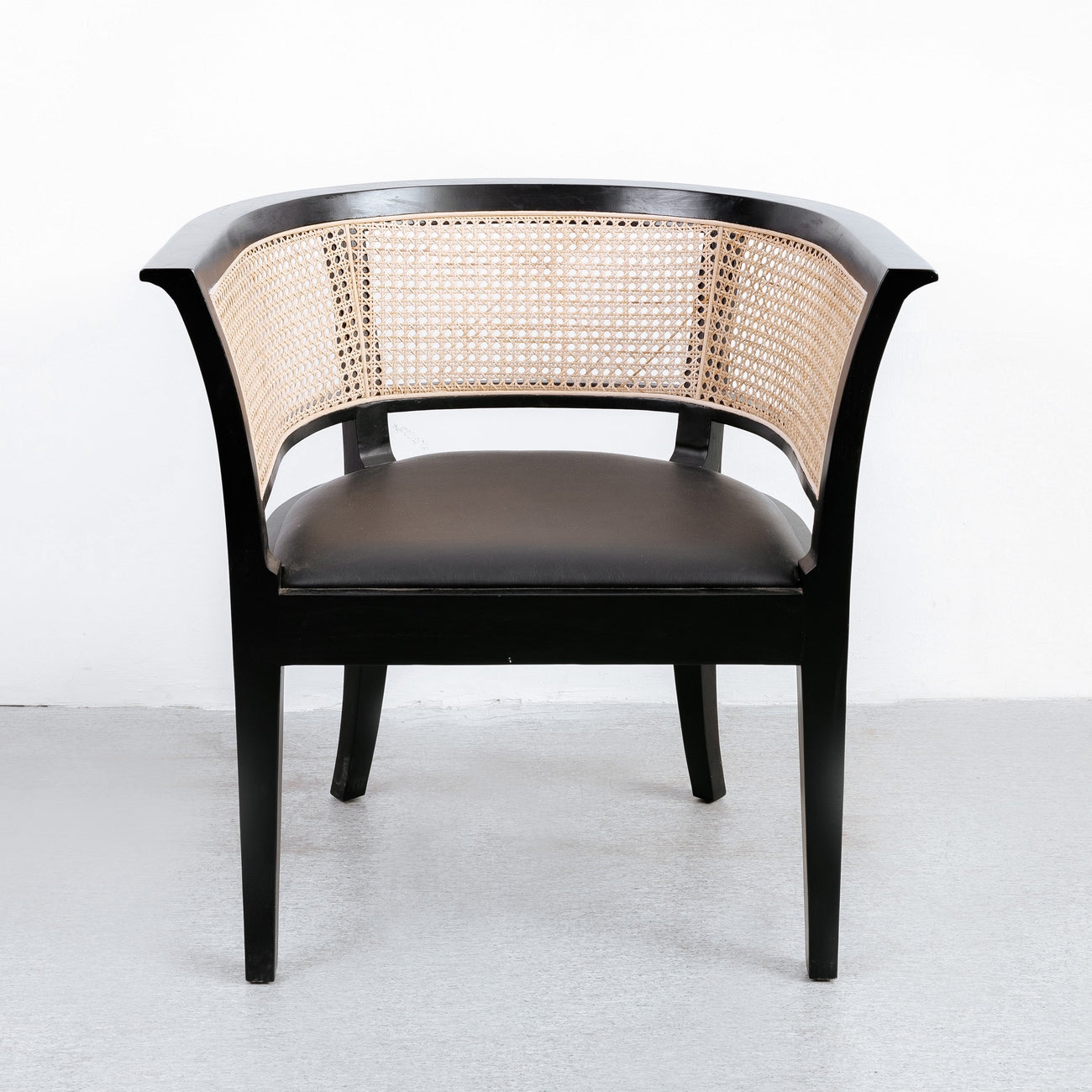 Orianne Cane Arm Chair with Vegan Leather Seat-France & Son-FL1377BLK-Dining Chairs-1-France and Son