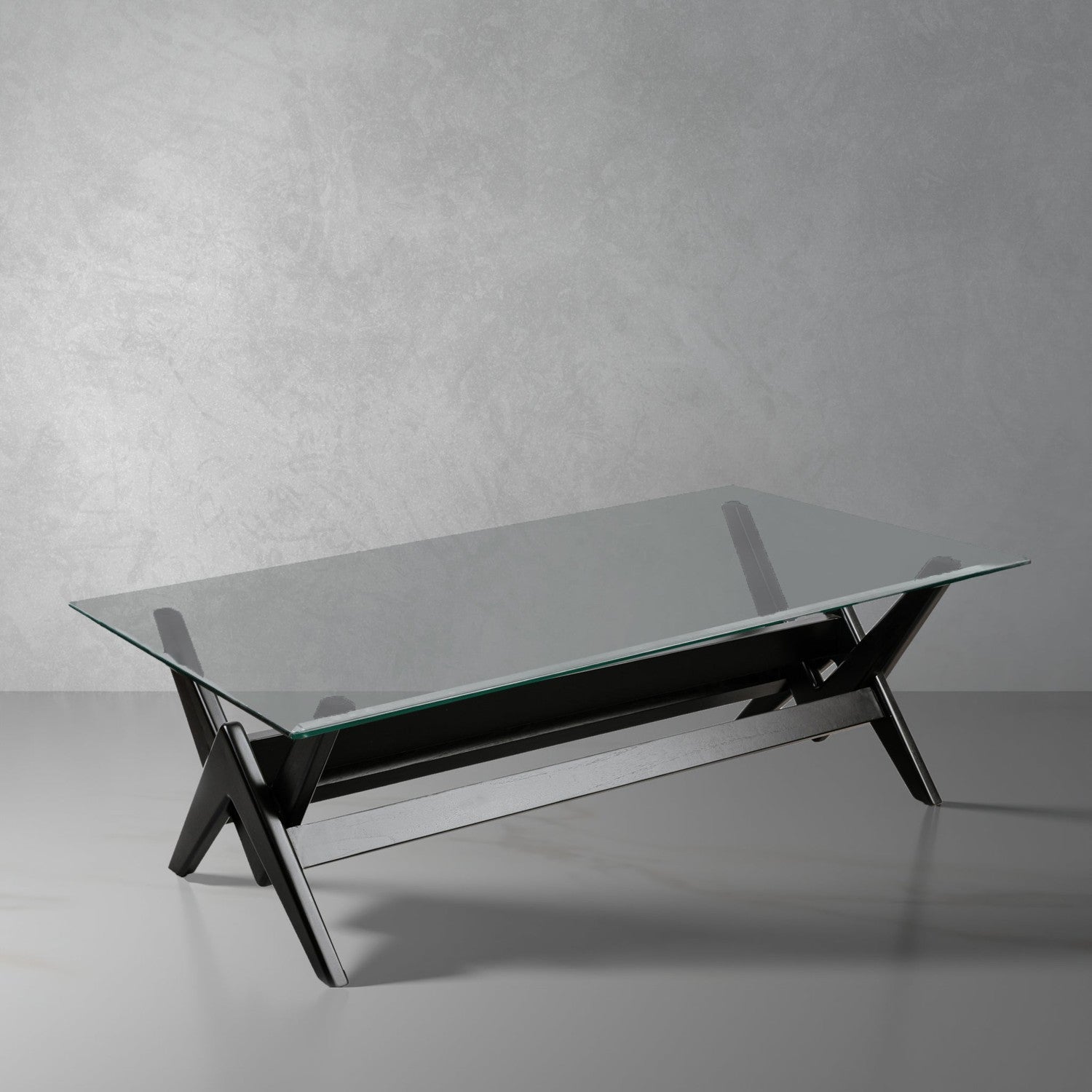 Jeanneret Coffee Table Type A - Rectangle Glass Top-France & Son-FL1488BASE-IVORY-Coffee TablesIvory - 47"-1-France and Son