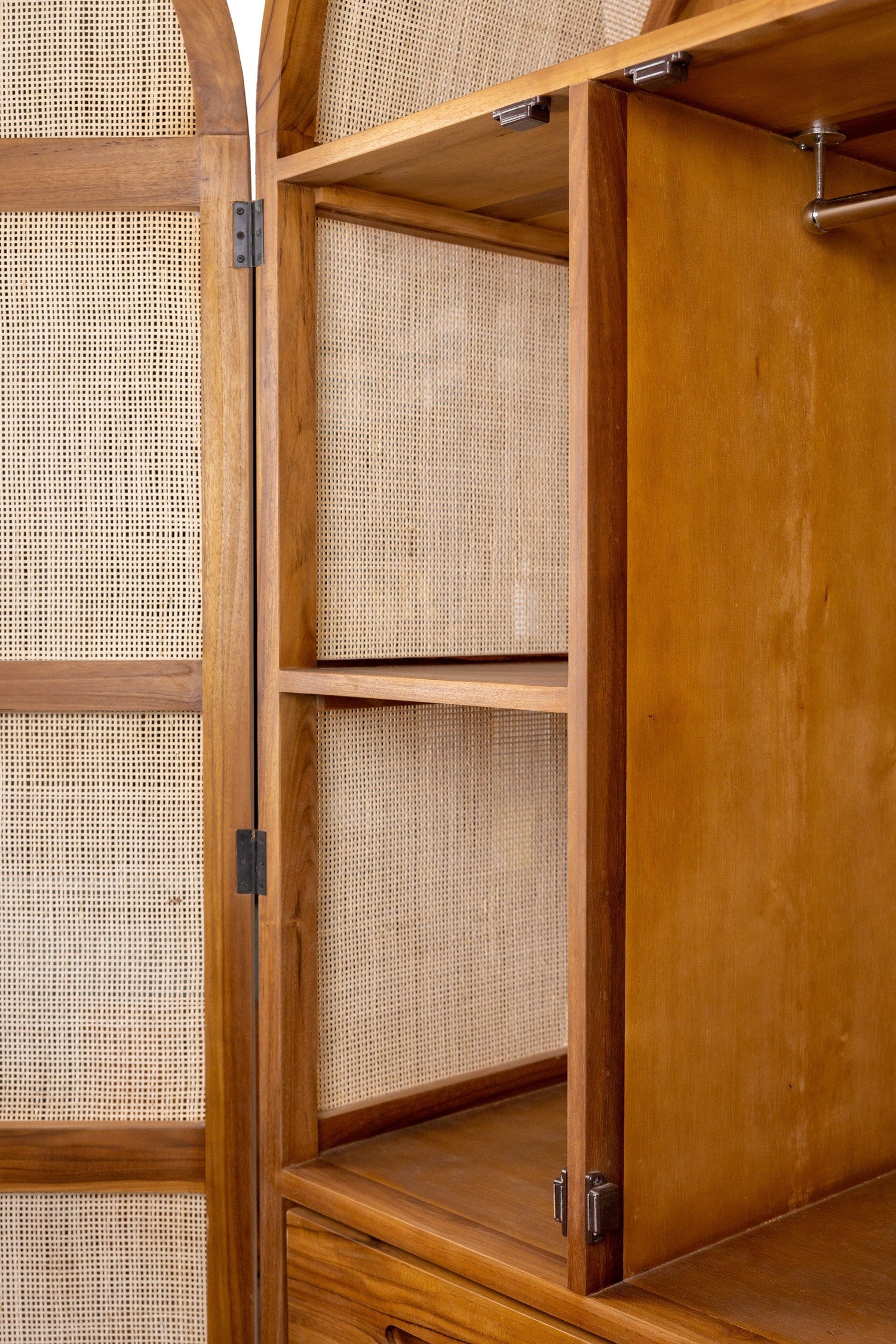 Lemari Teak and Cane Armoire