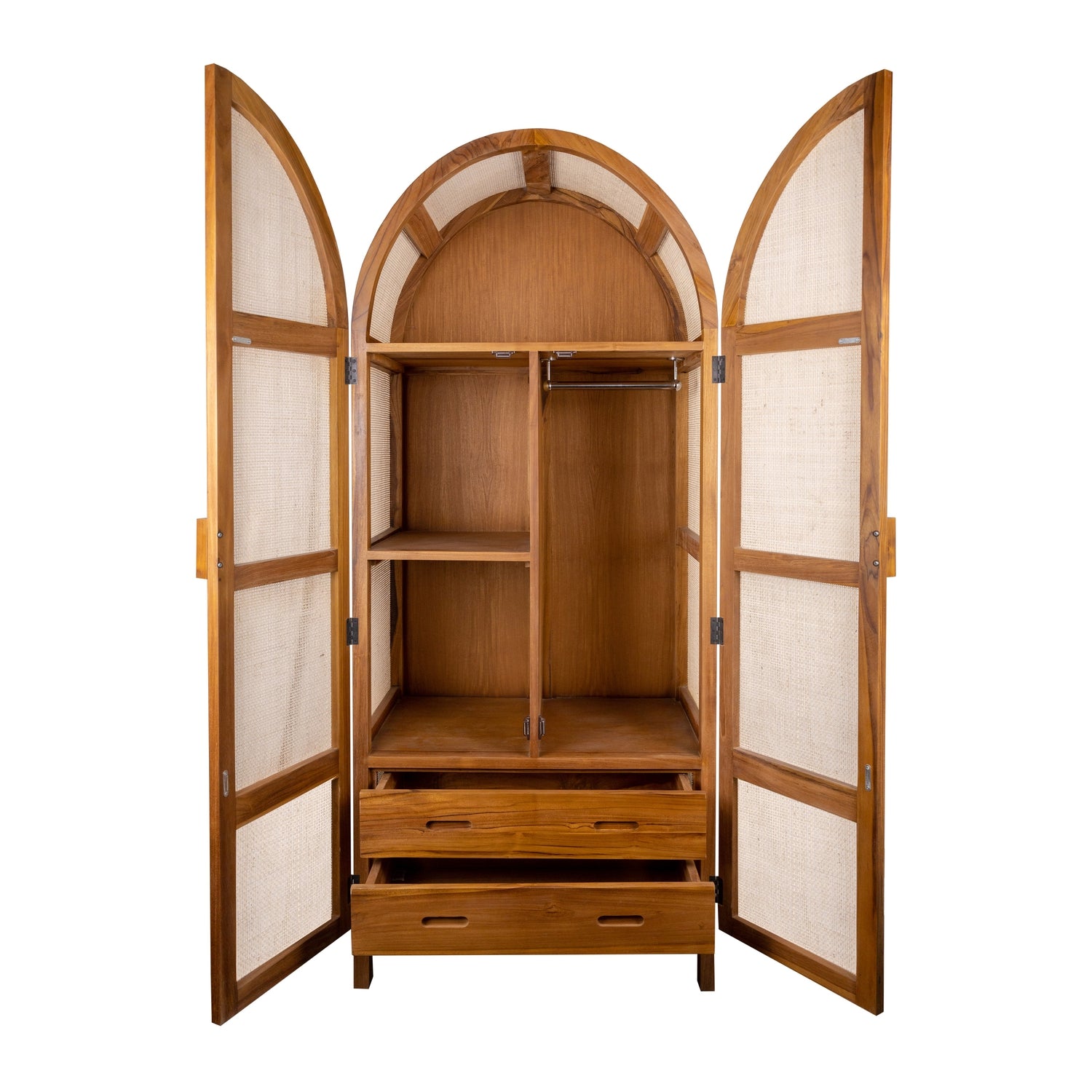 Lemari Teak and Cane Armoire-France & Son-FL1543NEW-Bookcases & Cabinets-2-France and Son