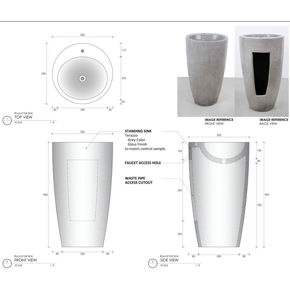 Alani Stone Pedestal Sink-France & Son-FL1605GREY-Bathroom Sinks-8-France and Son