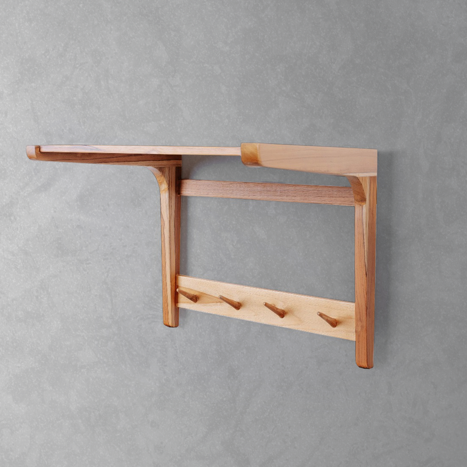 Jeanneret Teak Wall Shelf and Coat Rack-France & Son-FL9032-Wall Decor-1-France and Son