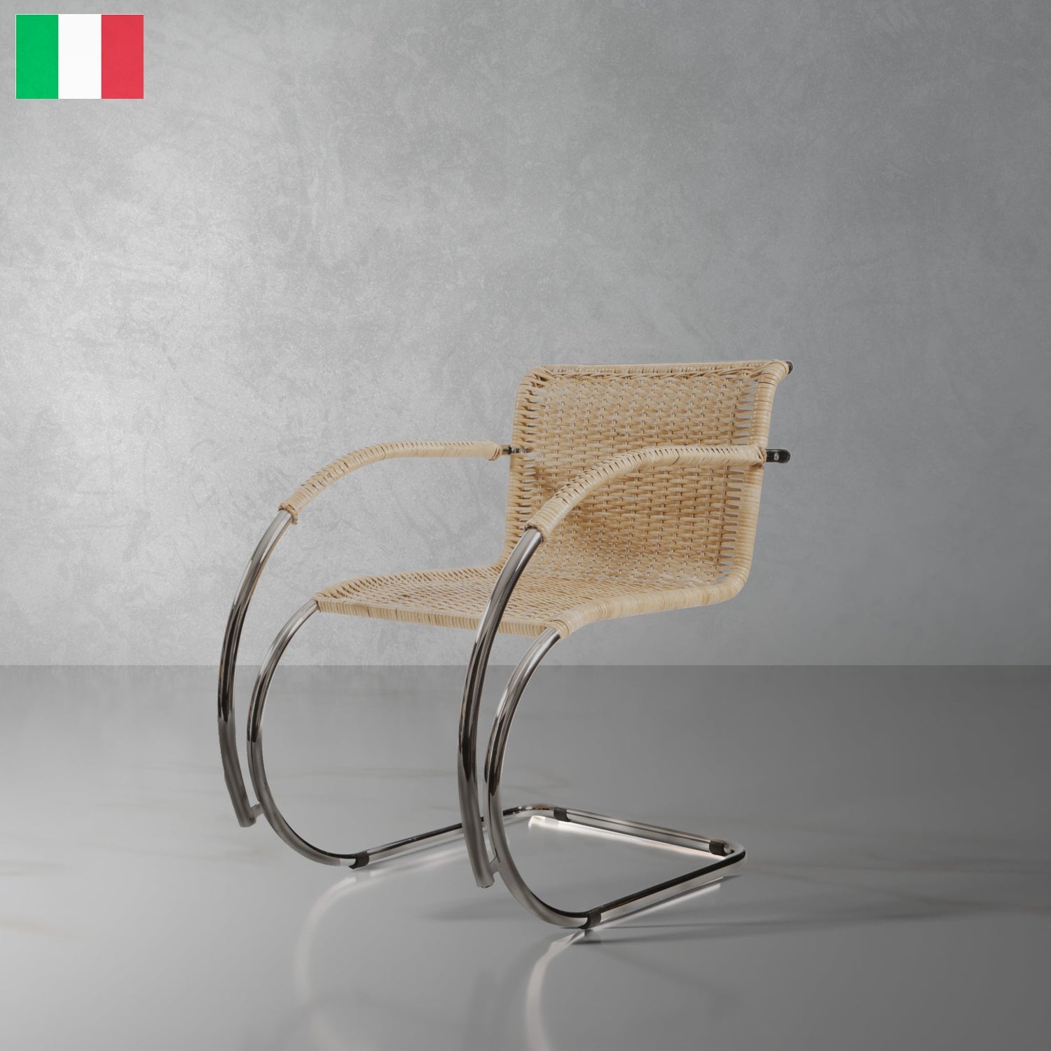 Italian Made Mies Van Der Rohe Hand Made Cane Armchair-France & Son-FSC206NTRL-Dining ChairsSingle-1-France and Son