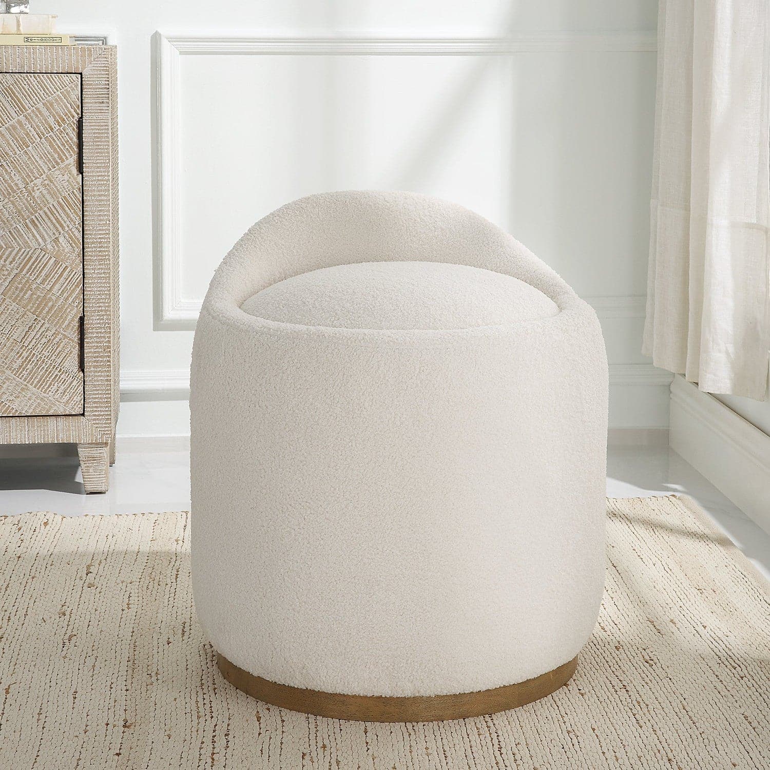 Swirl Swivel Sheepskin Ottoman-Uttermost-UTTM-23186-Stools & Ottomans-4-France and Son