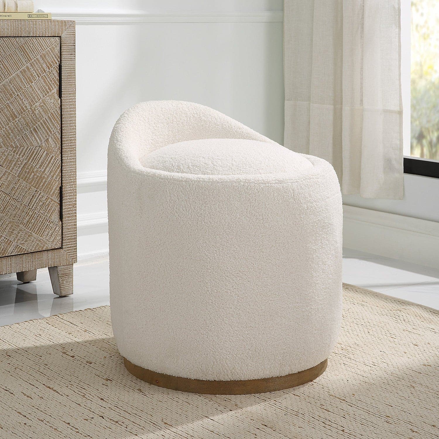 Swirl Swivel Sheepskin Ottoman-Uttermost-UTTM-23186-Stools & Ottomans-2-France and Son