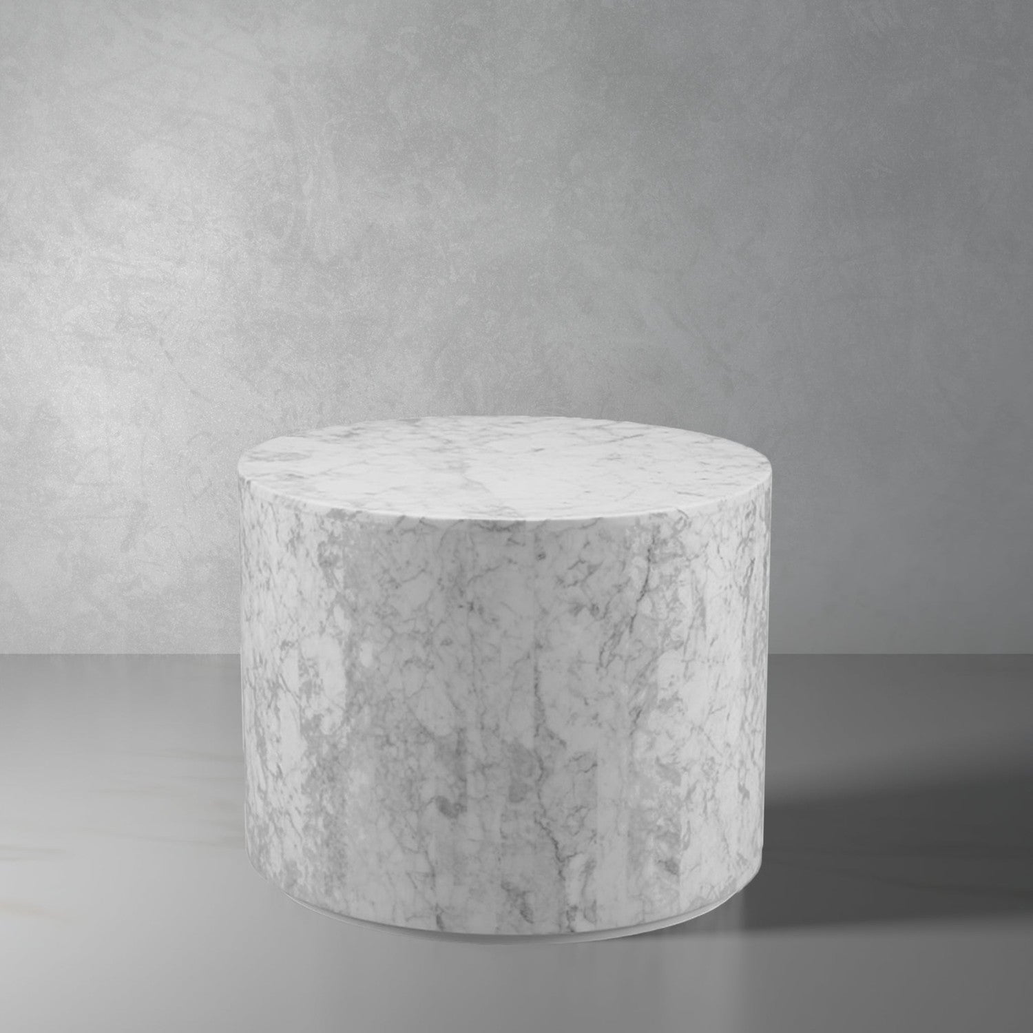 Carrara Marble Drum Accent Table-France & Son-FVT042MWHT-Side Tables-1-France and Son