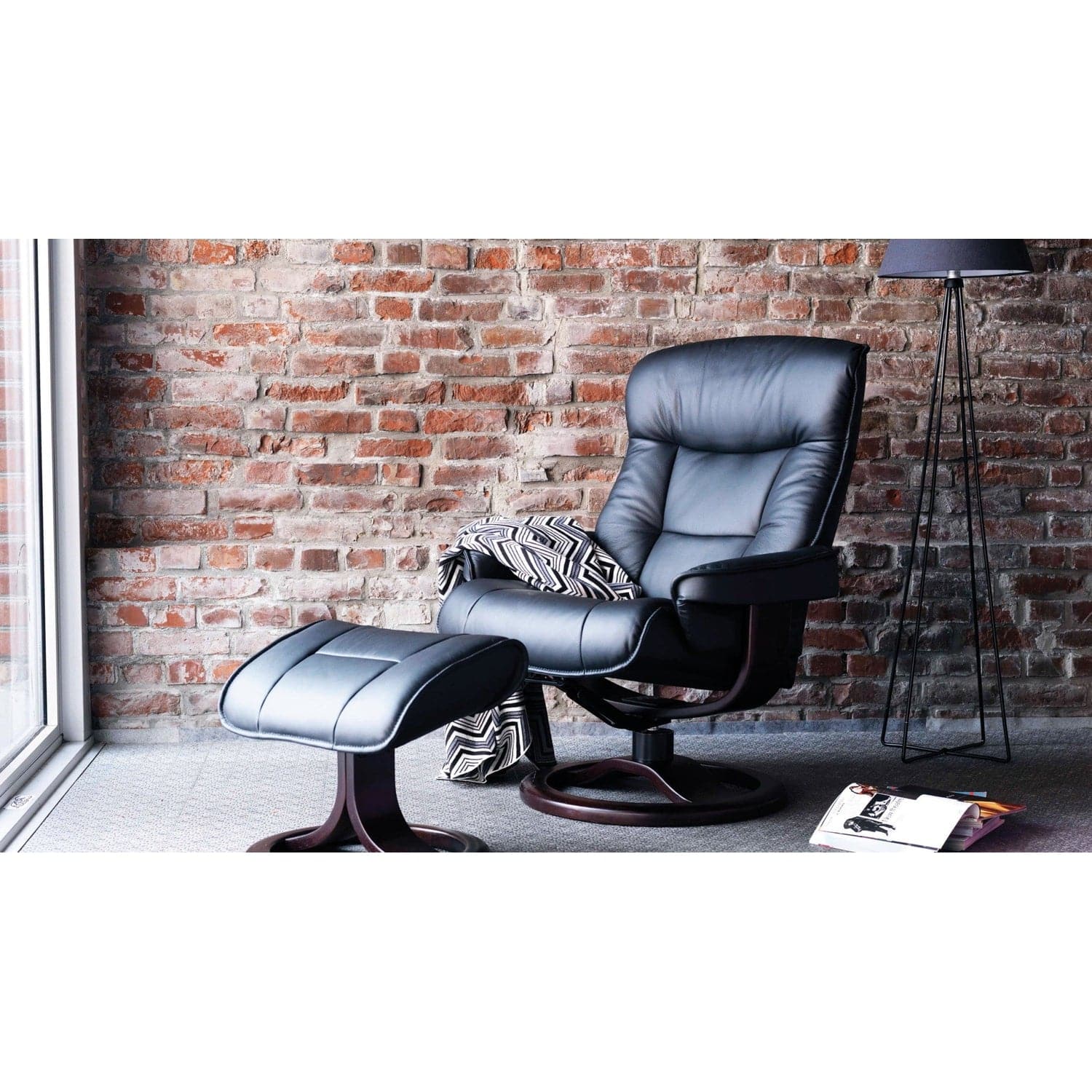 Bergen Large Recliner Lounge Chair With Footstool-Fjords-FJORDS-909UPI-133-Lounge ChairsNordic Leather Fog 133-5-France and Son