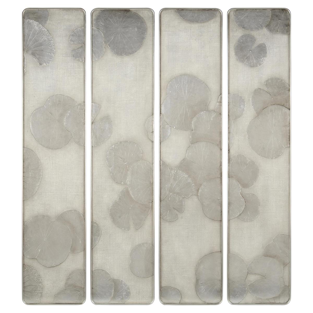 Mark Mcdowell'S Four-Panel Silver Lotus Wall Art - Black And White,Brown,Grey,Off White,White