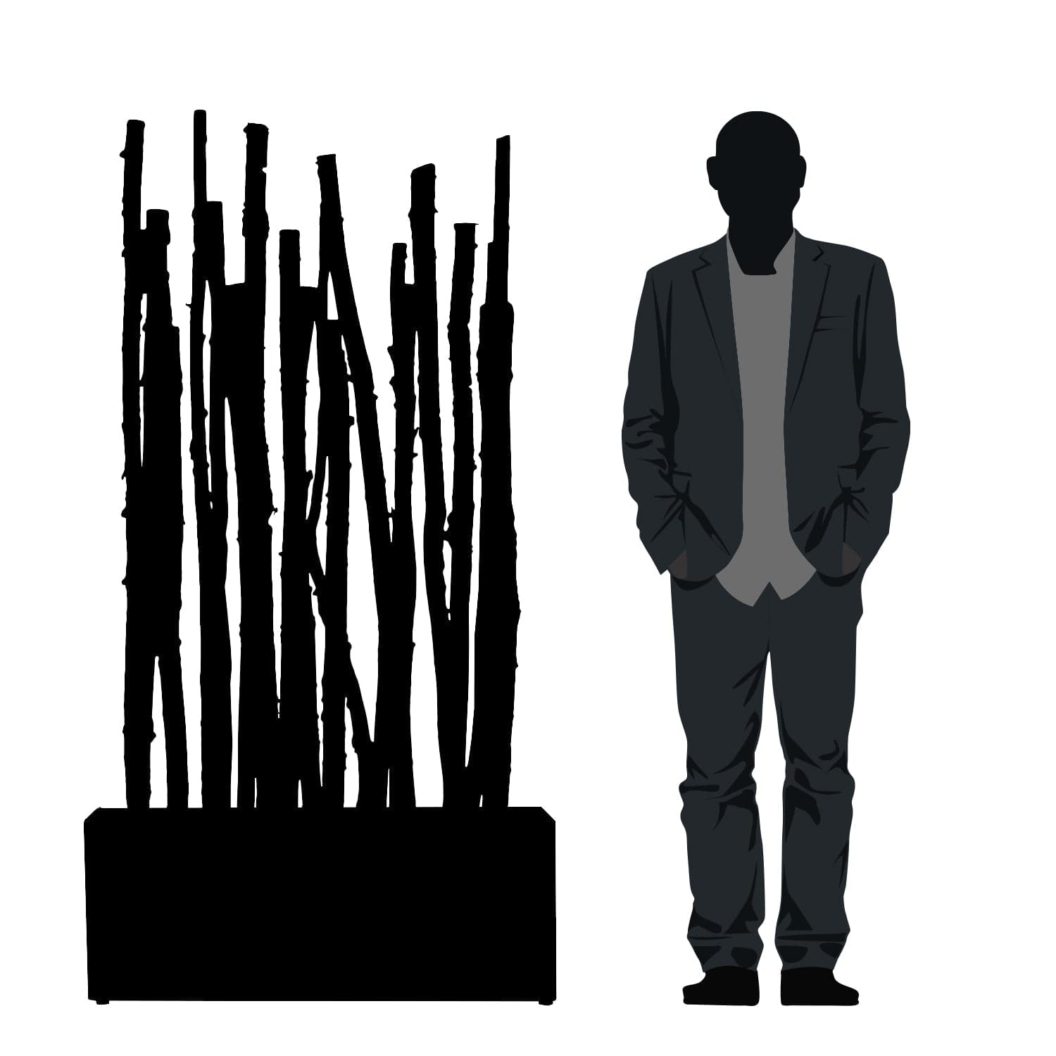 Birch Poles In Custom Rectangle Planter-Gold Leaf Design Group-GOLDL-HY1591-70-Planters-2-France and Son