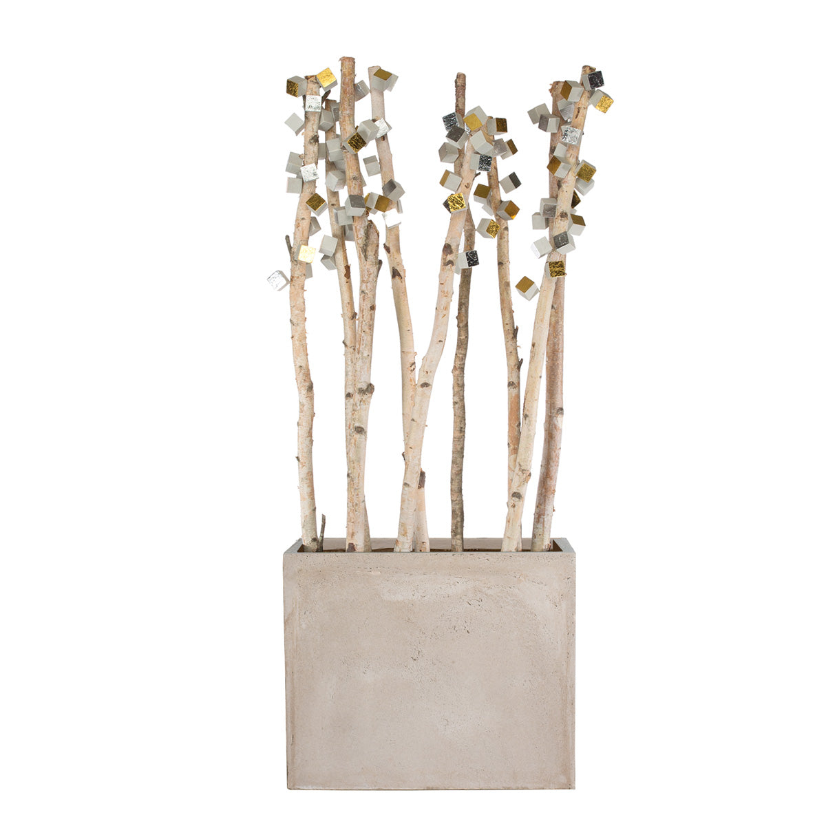 Birch Poles With Pivot Wall Play In Urbano Retangle Planter - LG-Gold Leaf Design Group-GOLDL-HY3082-LG-Decorative Objects-1-France and Son