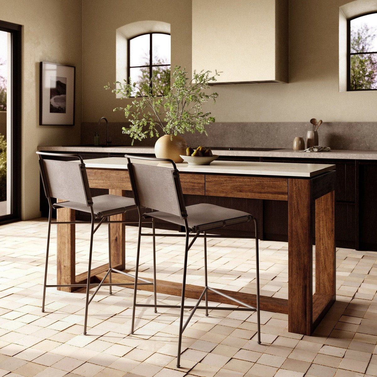 Everton Kitchen Island - Polished White Marble