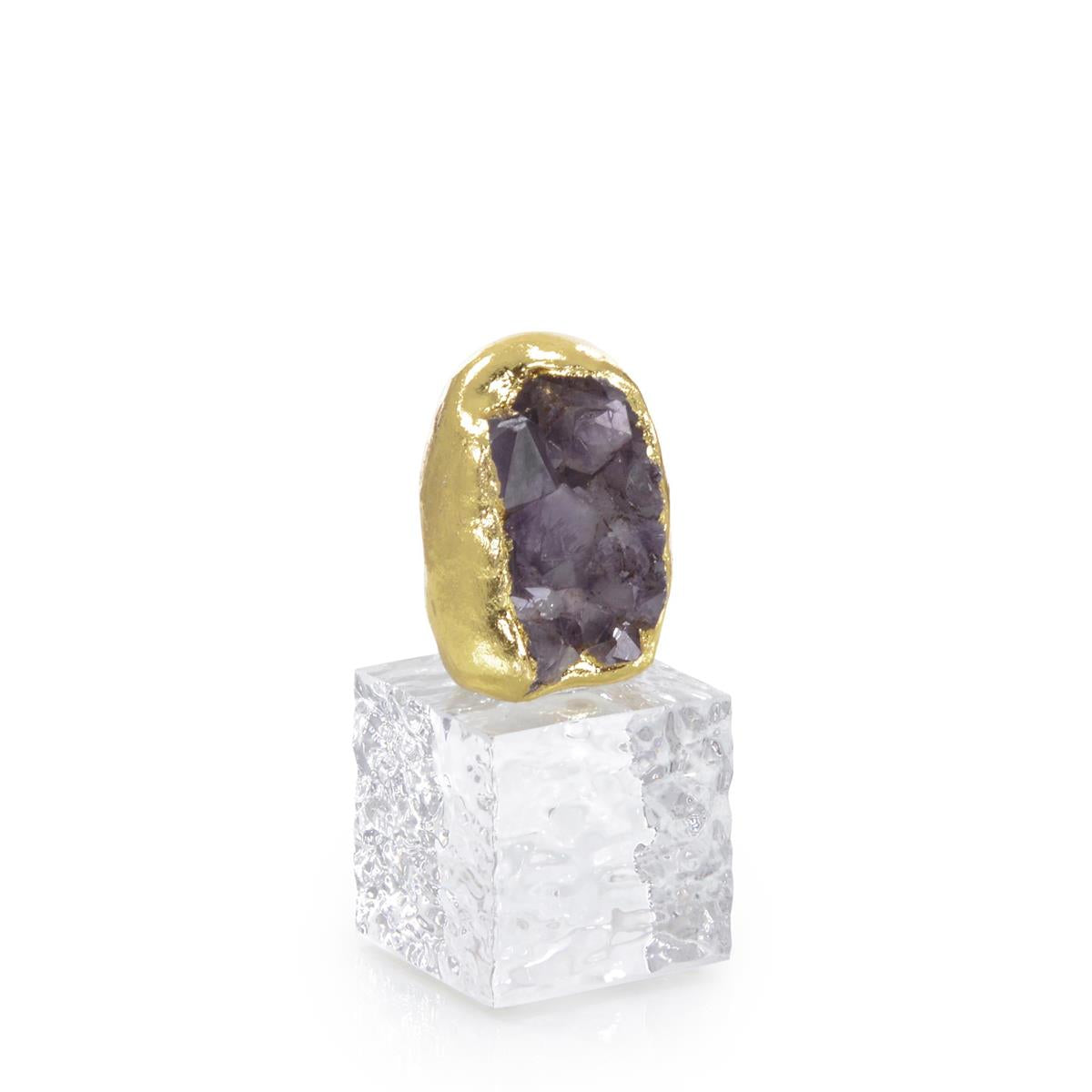 Amethyst Cluster And Gold-Leaf Sculpture Ii - Gold,Purple