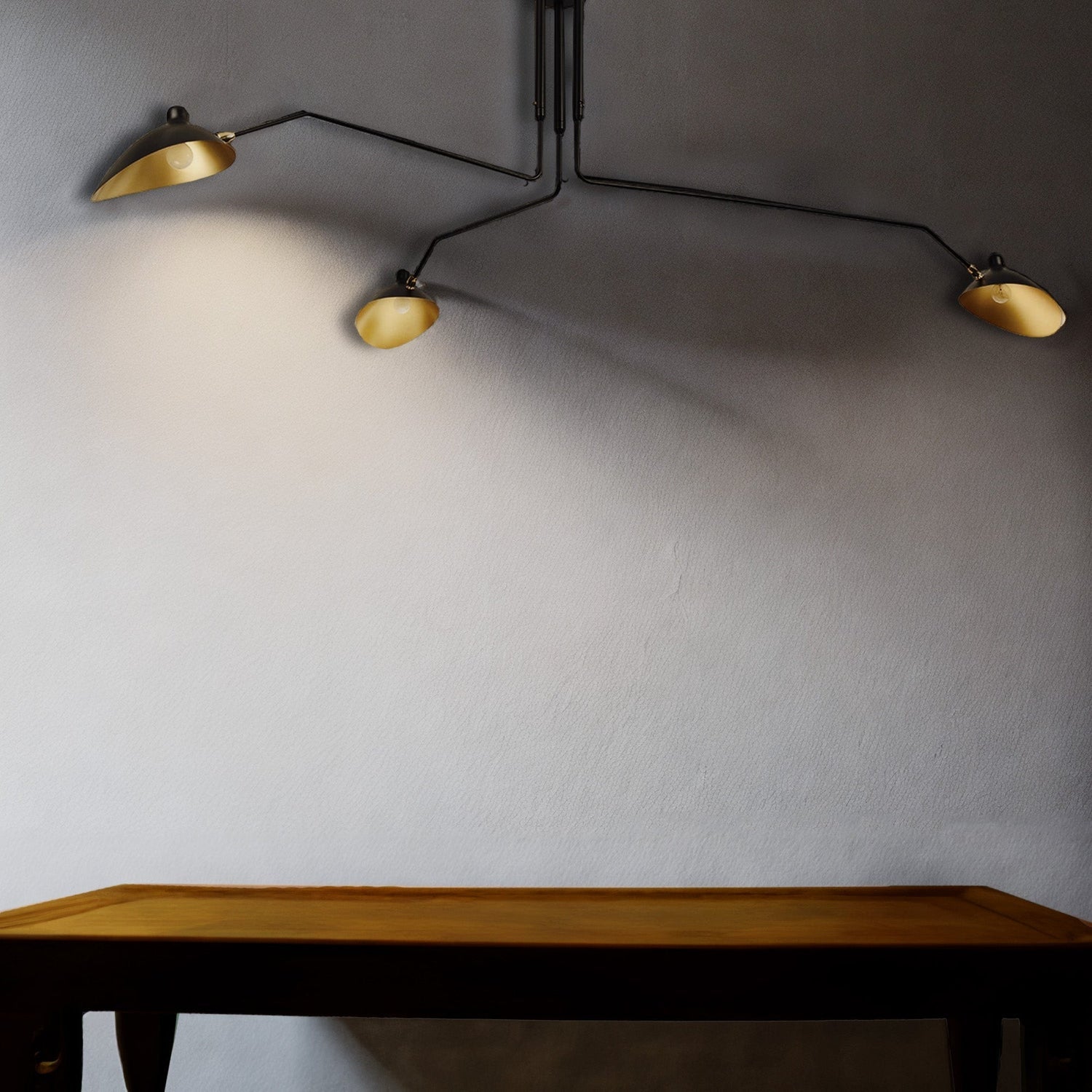 Mid Century Three-Arm Mouille Ceiling Lamp-France & Son-LBC016BLK-ChandeliersBlack-2-France and Son