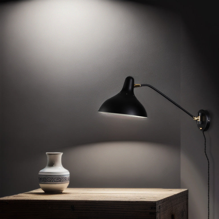 Mid Century Swivel Sconce-France & Son-LBW088BLK-Wall Lighting-2-France and Son